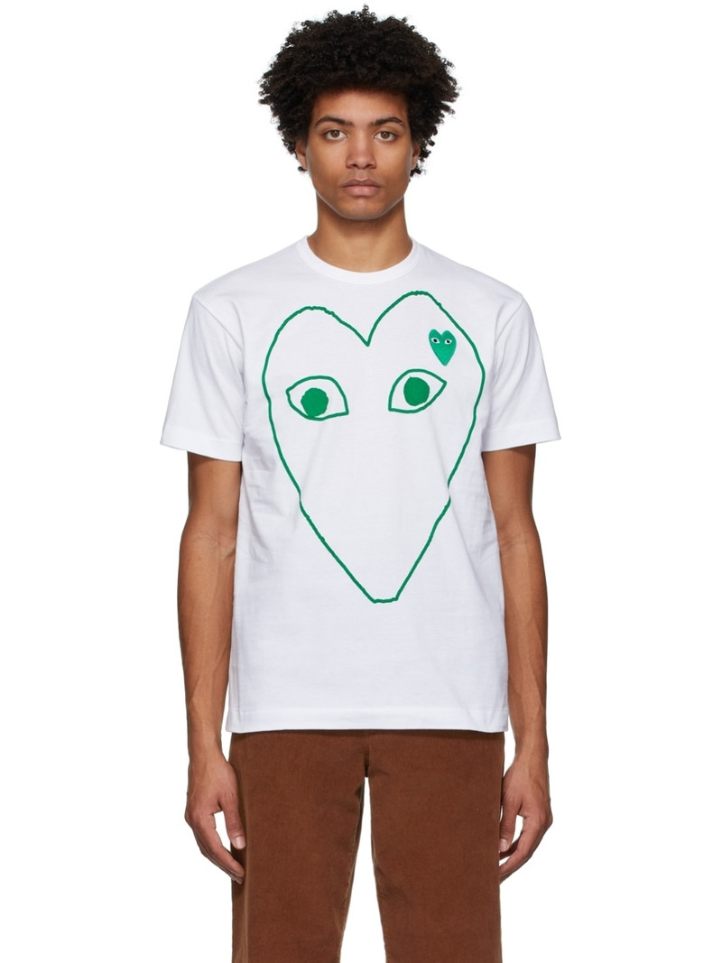 White & Green Outline Heart T-Shirt - 1