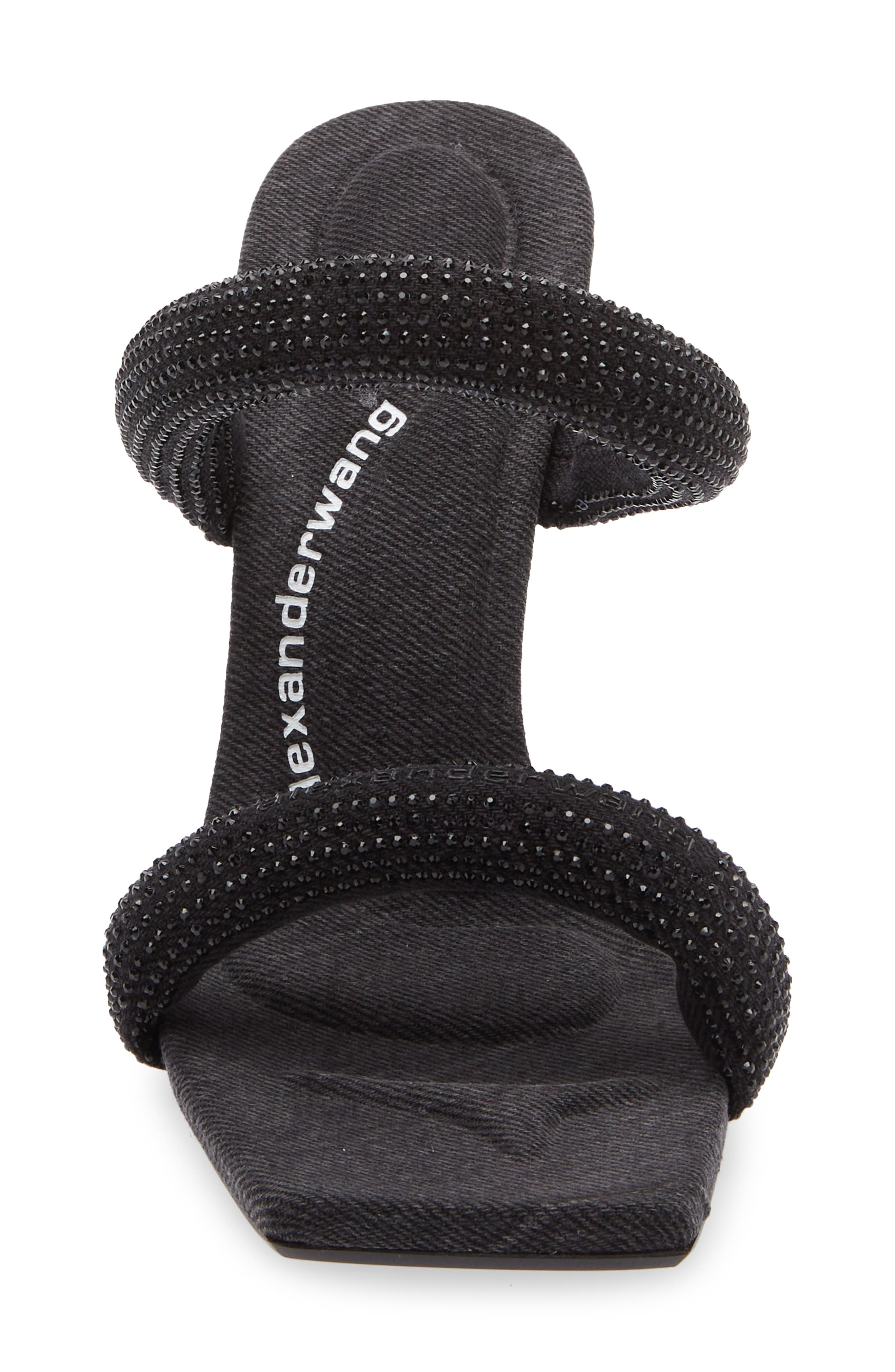 Alexander Wang Julie Tubular Crystal Embellished Slide Sandal in Washed Black at Nordstrom - 4