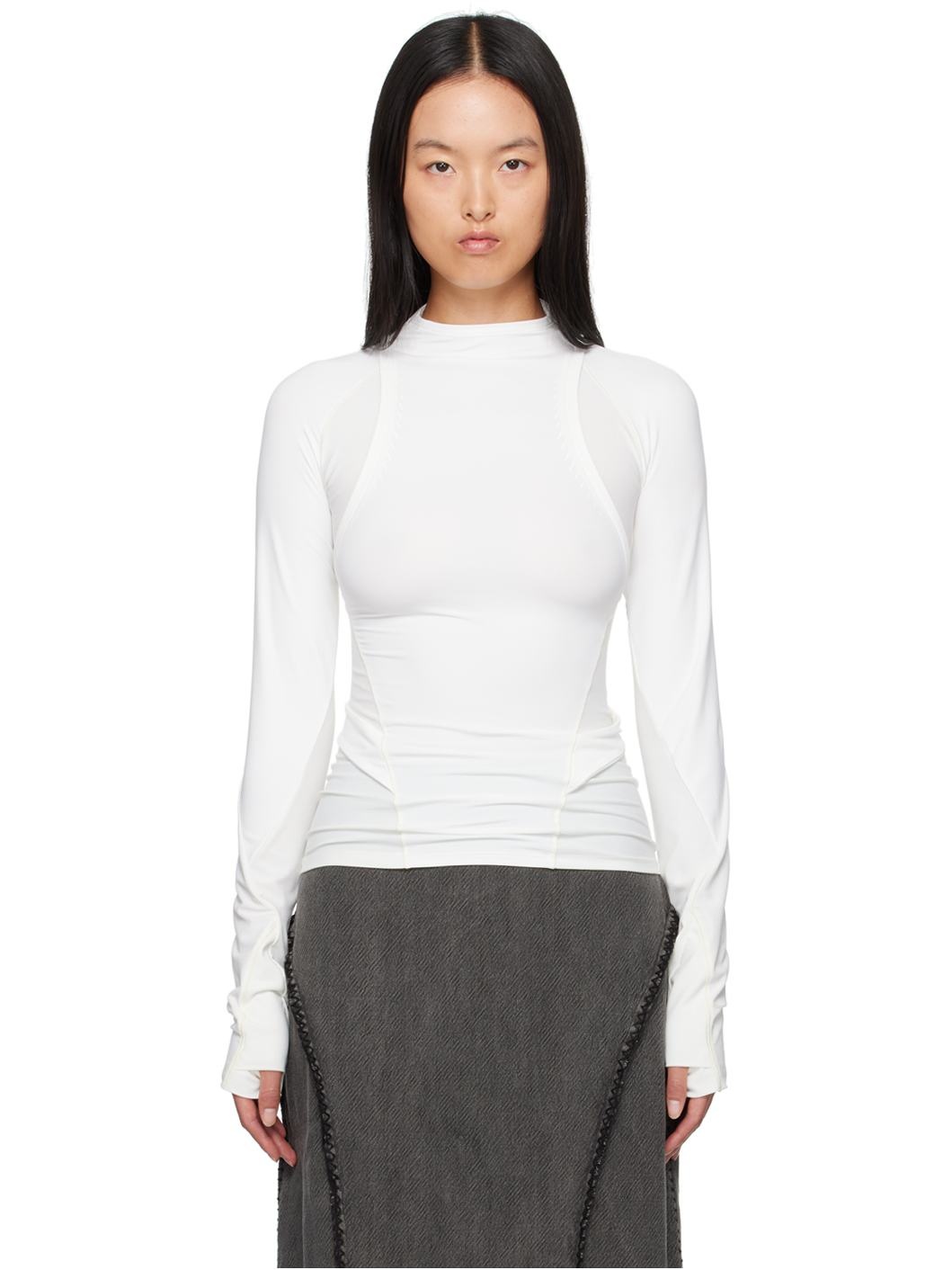 HYEIN SEO White Track Long Sleeve T-Shirt | REVERSIBLE