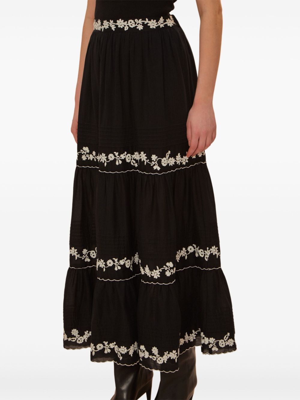 embroidered tiered midi skirt - 2