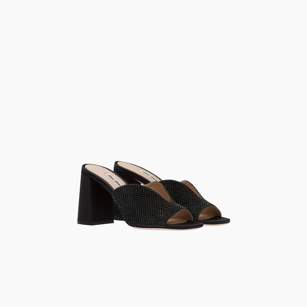 サンダル・ミュール MiuMiu | Satin sandals 5X002E_049_F0002_F_085 Miu Miu Satin sandals with crystals | miumiu | REVERSIBLE