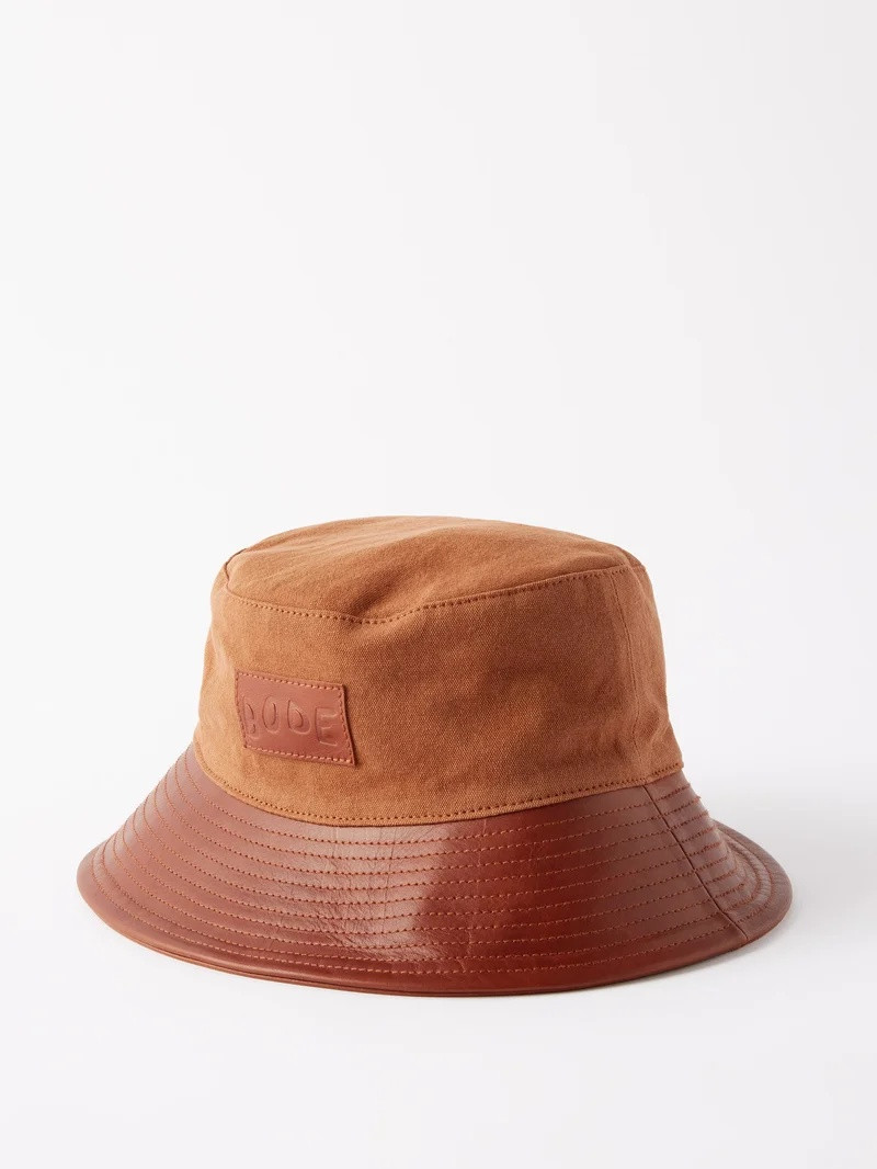 Leather-brim cotton bucket hat 1