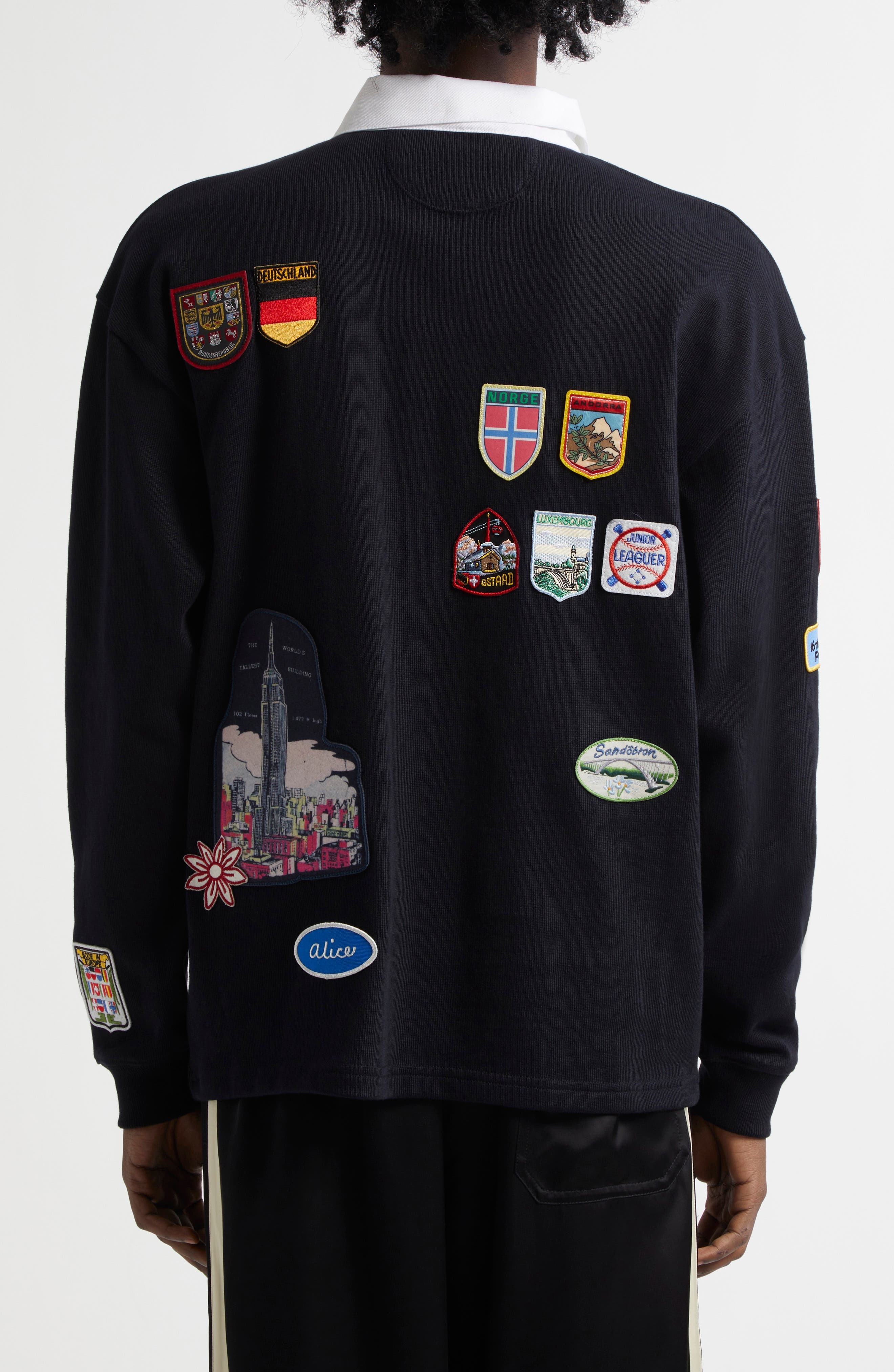 Bode Passport Patch Rugby Shirt in Black at Nordstrom - 2
