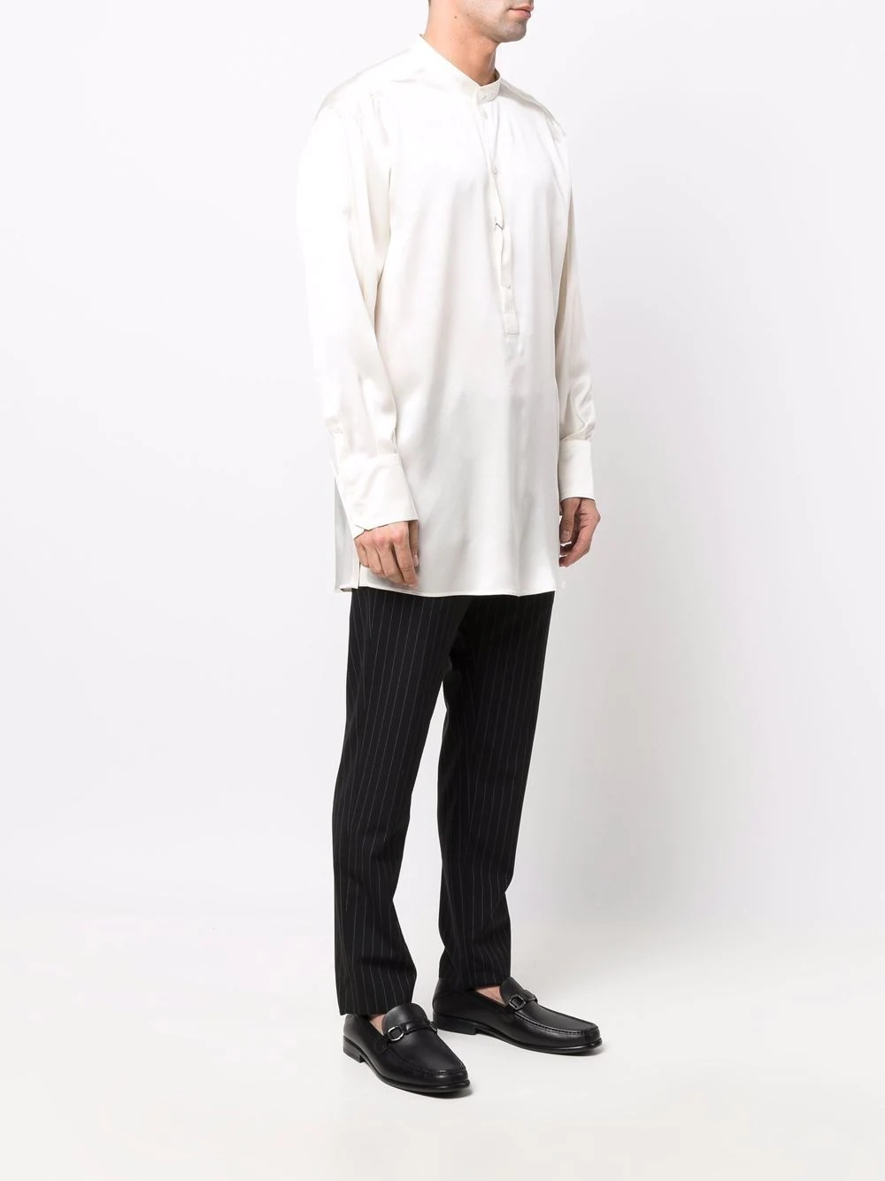 long-sleeve silk longline shirt - 3