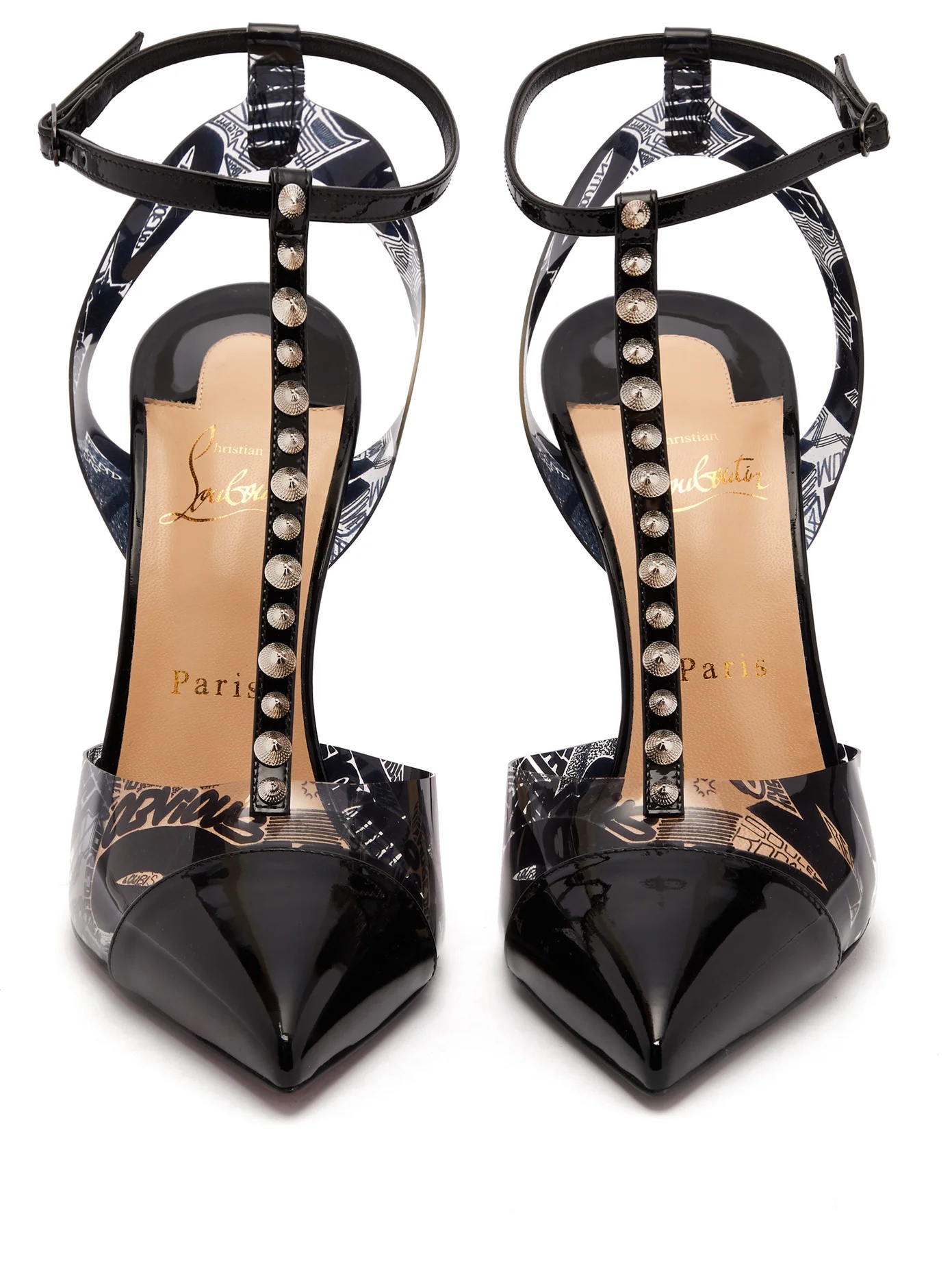 Nosy Spikes 100 graffiti-print leather pumps - 5