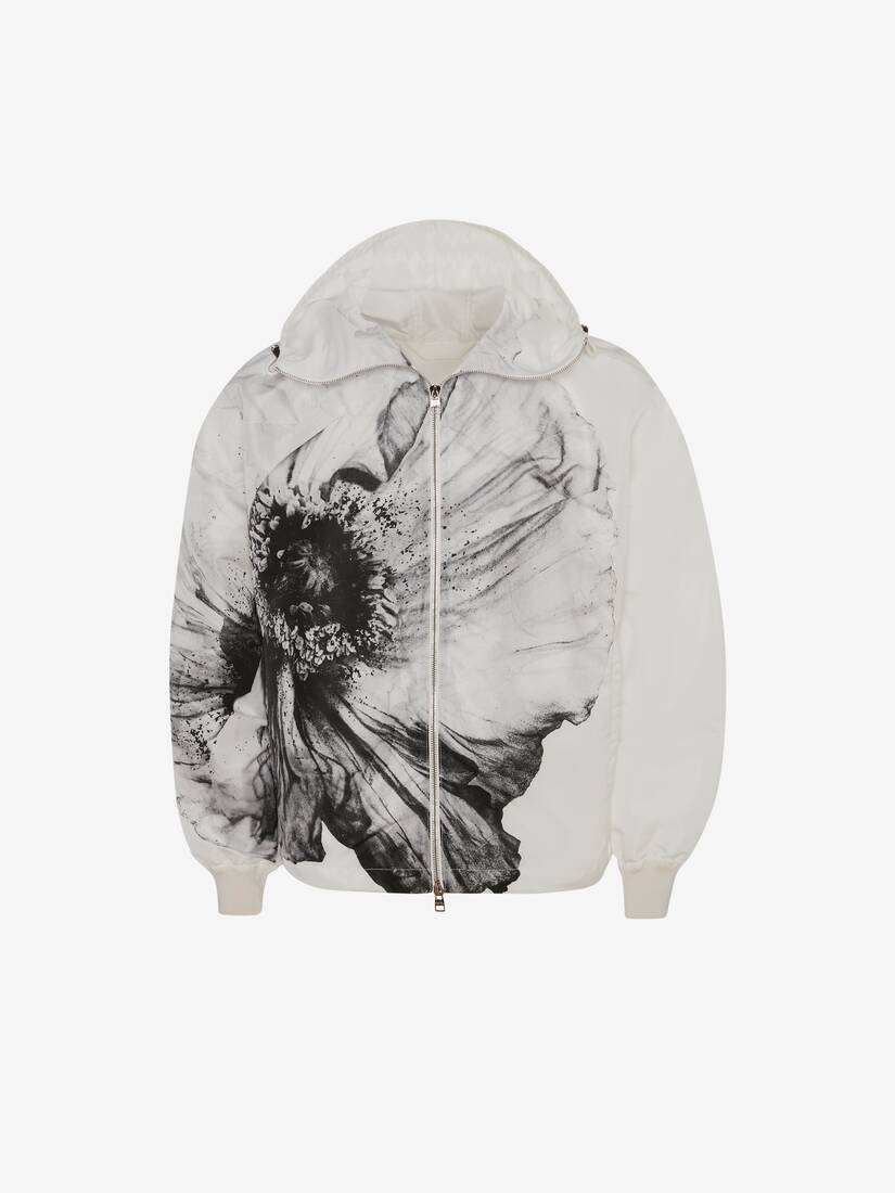 Flower Print Windbreaker in White/black - 1