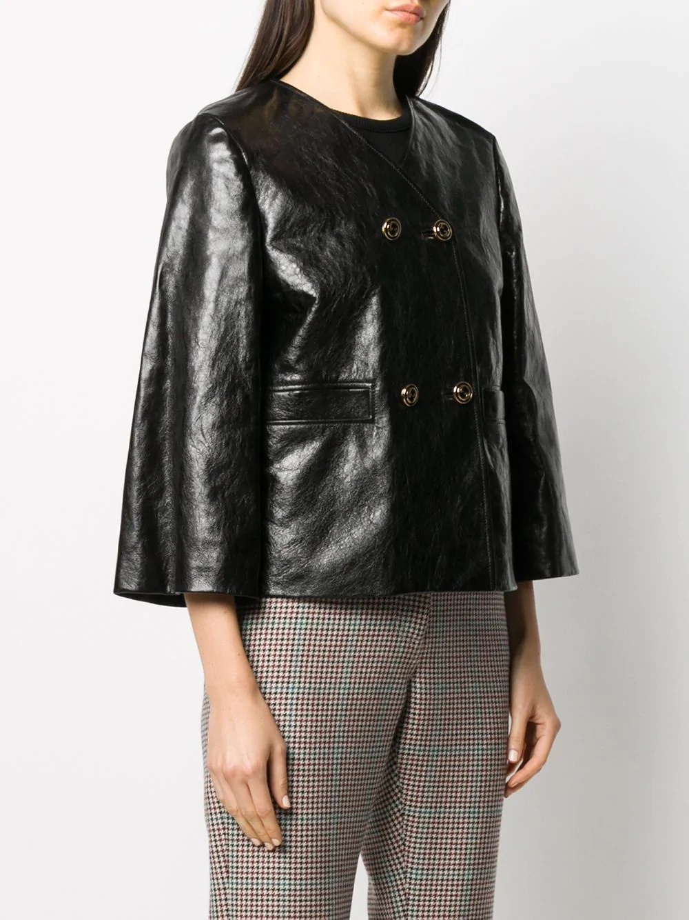 cropped sleeve leather jacket - 3