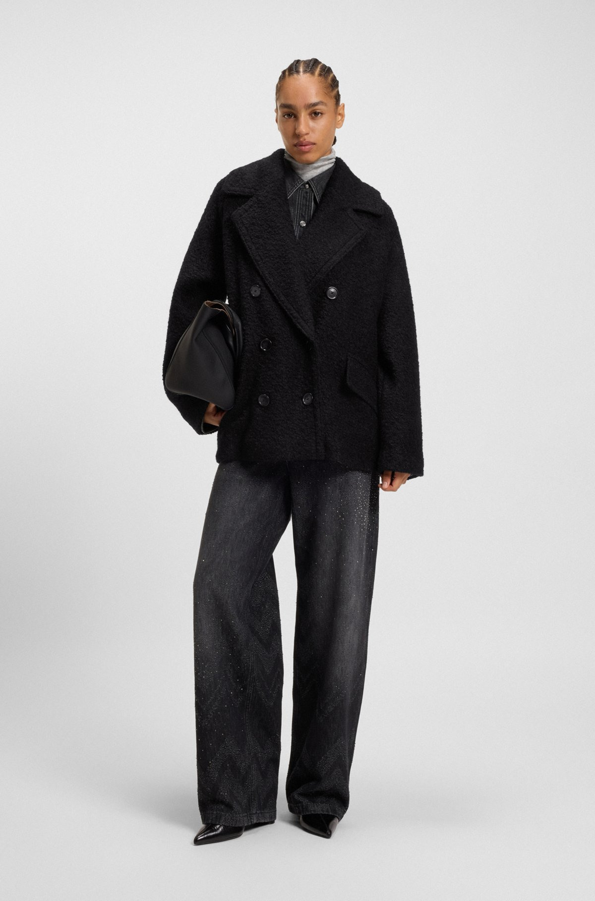 BOXY-FIT CABAN COAT WITH BOUCLÉ TEXTURE - 3