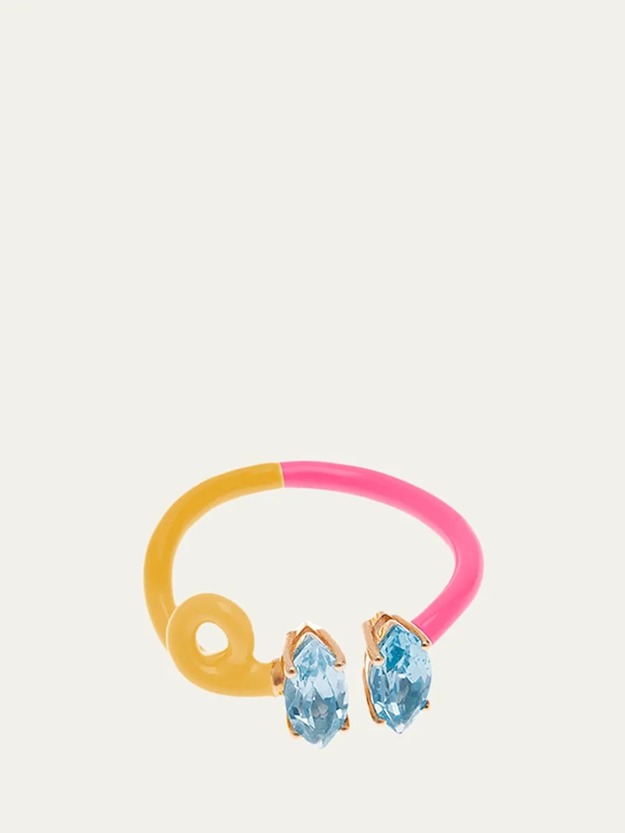 Double Topaz Vine Ring with Sunflower and Bubble Gum Enamel - 1
