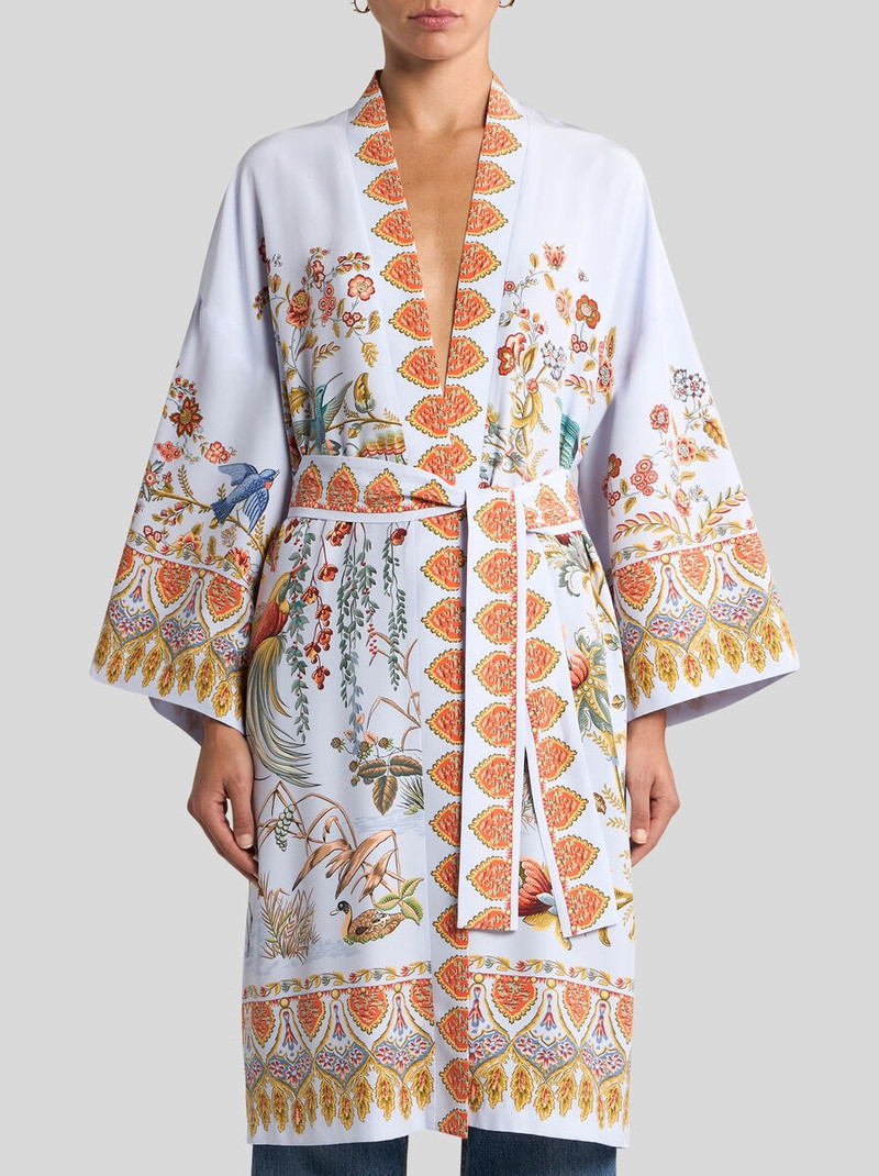 SILK KIMONO WITH PLACED FLORA AND FAUNA PRINT 2