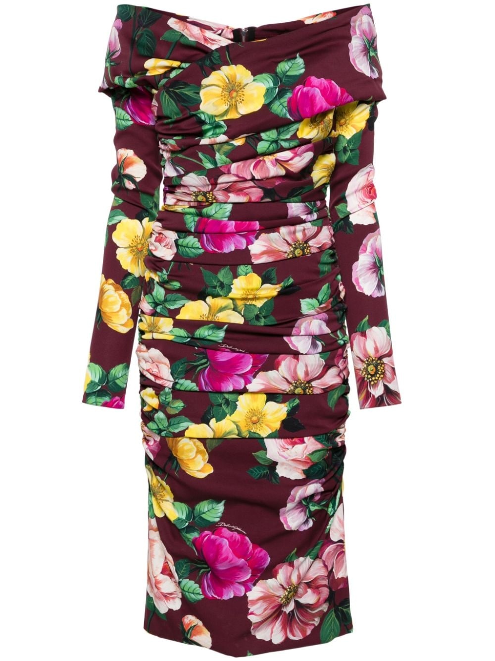 floral-print ruched midi dress - 1