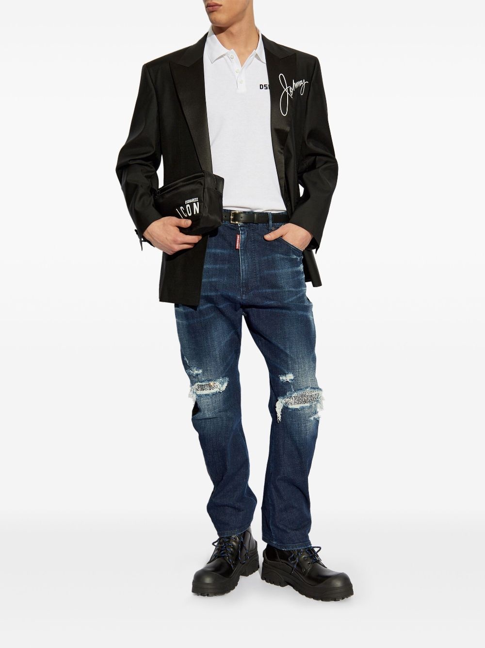 distressed straight jeans - 2