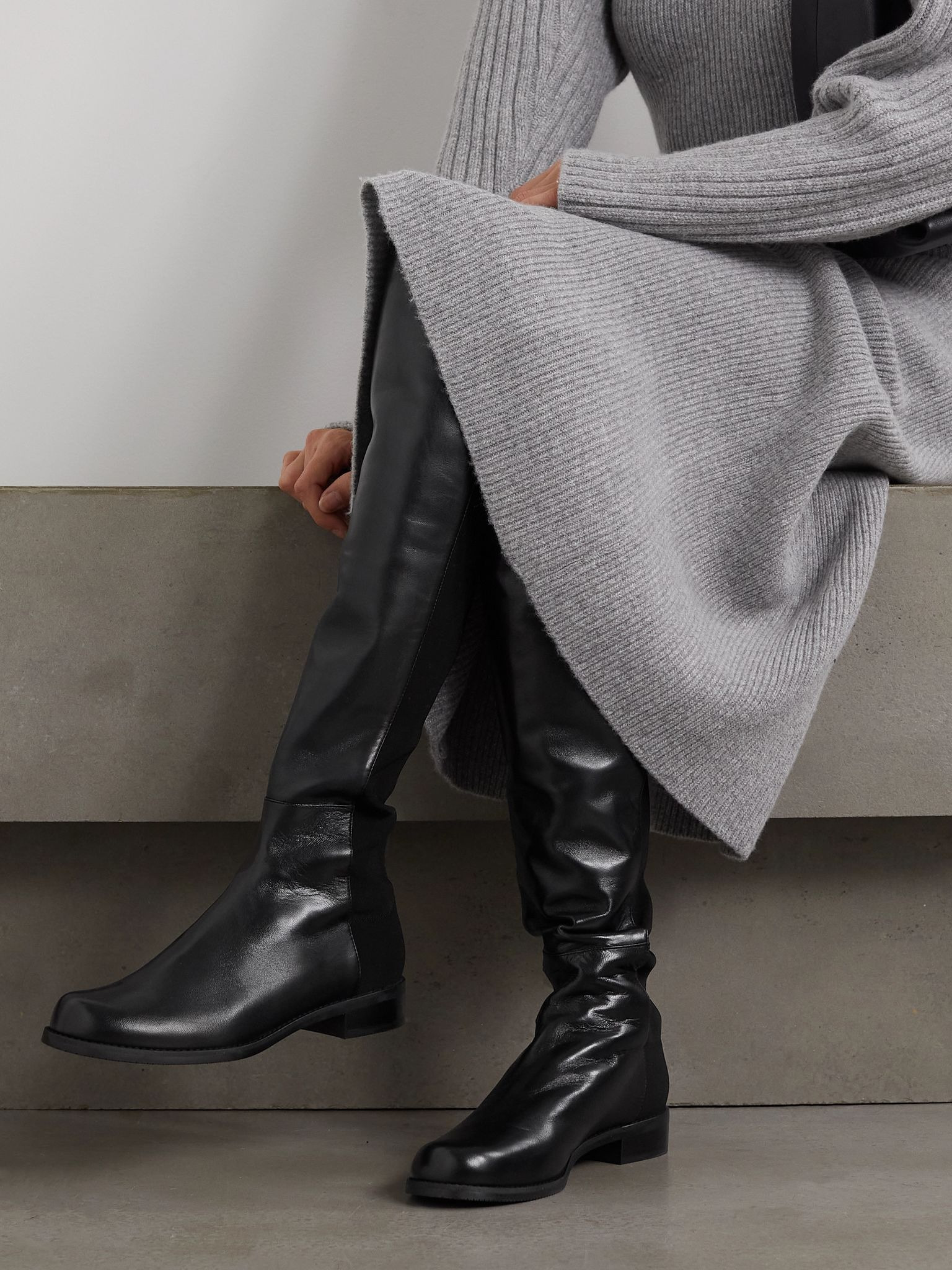 5050 Lift leather and stretch over-the-knee boots Black - 2