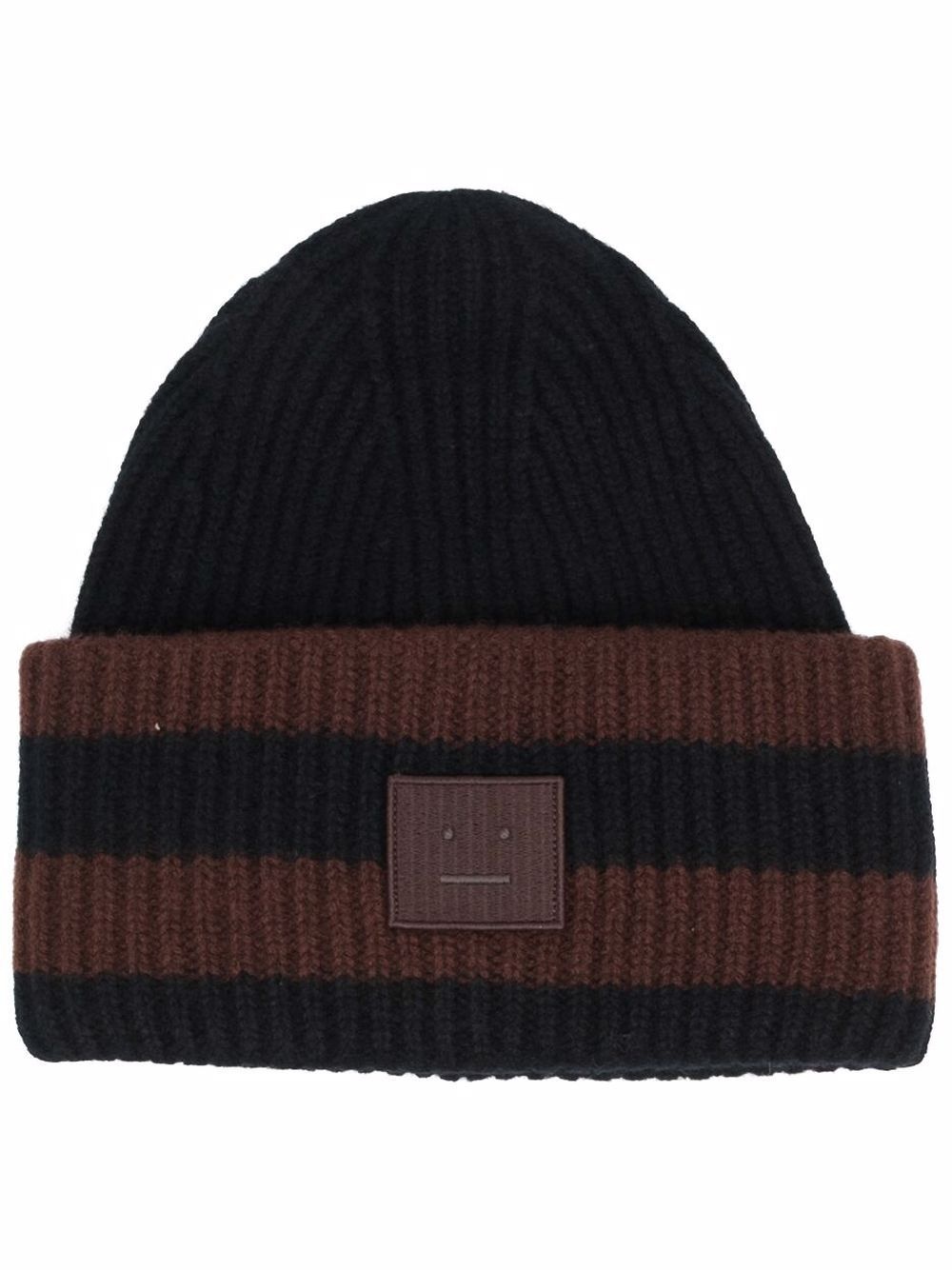 face-patch striped ribbed-knit beanie - 1