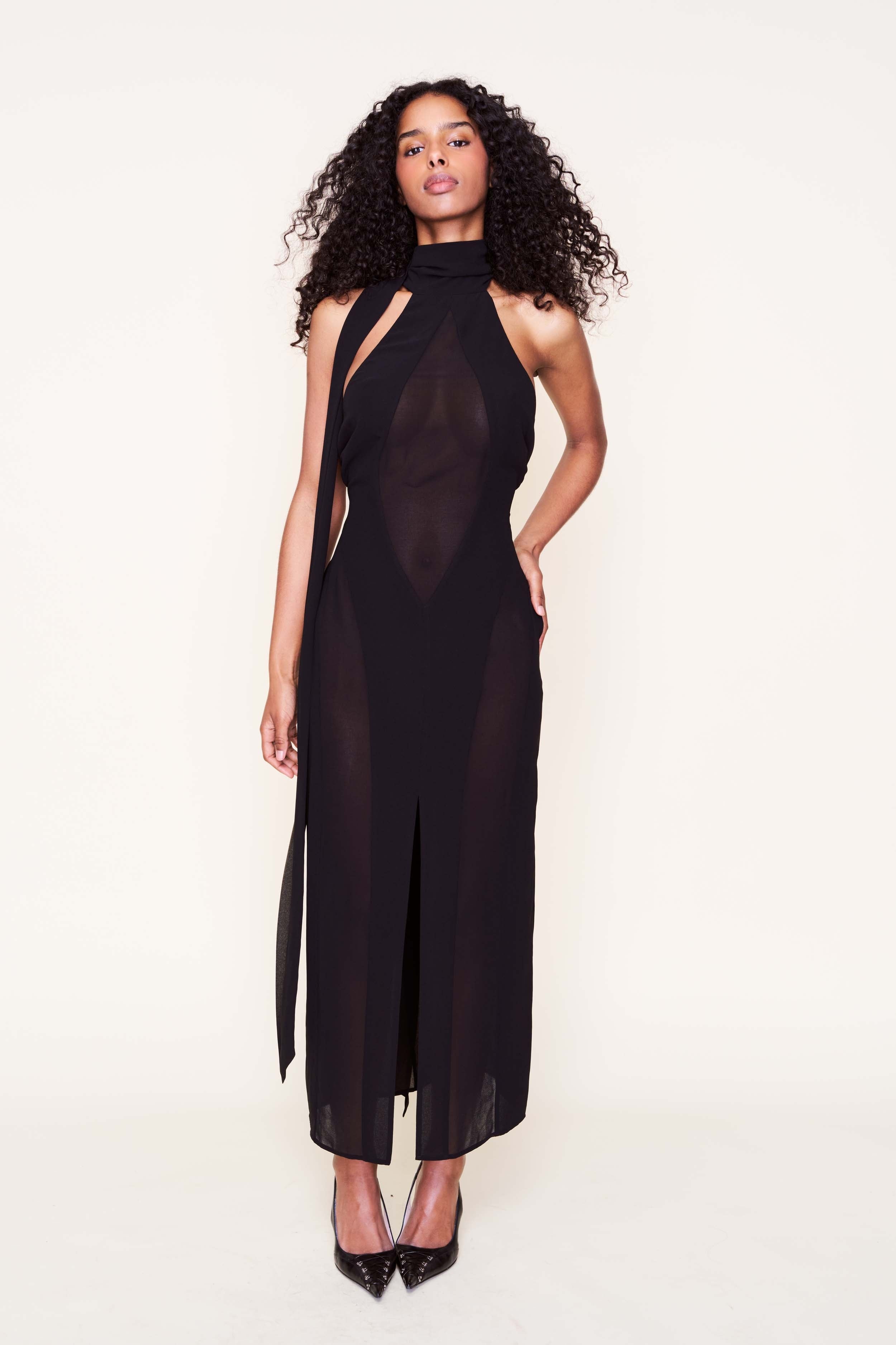 KOEMI SHEER PANEL DRESS - 1