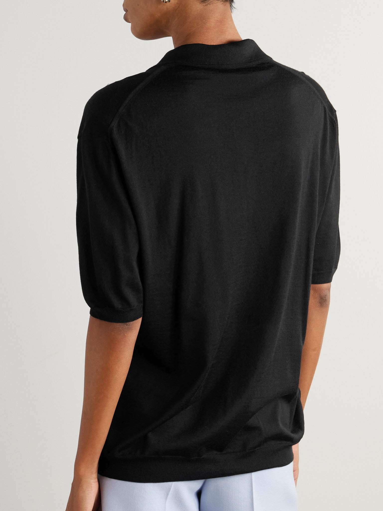 Embroidered wool and silk-blend polo Black - 4