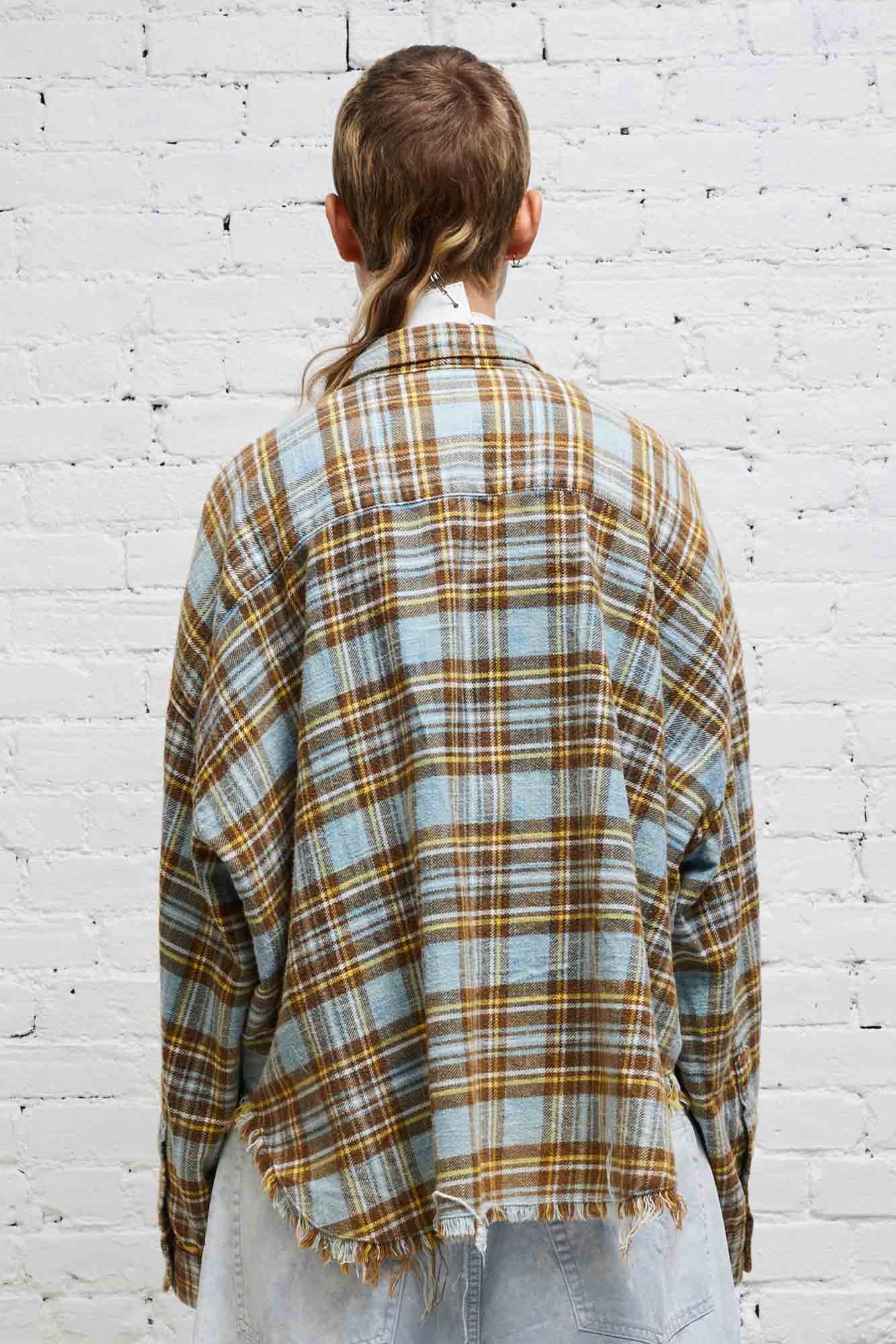 DROP NECK CROPPED SHIRT - BRIGHT BLUE PLAID - 4