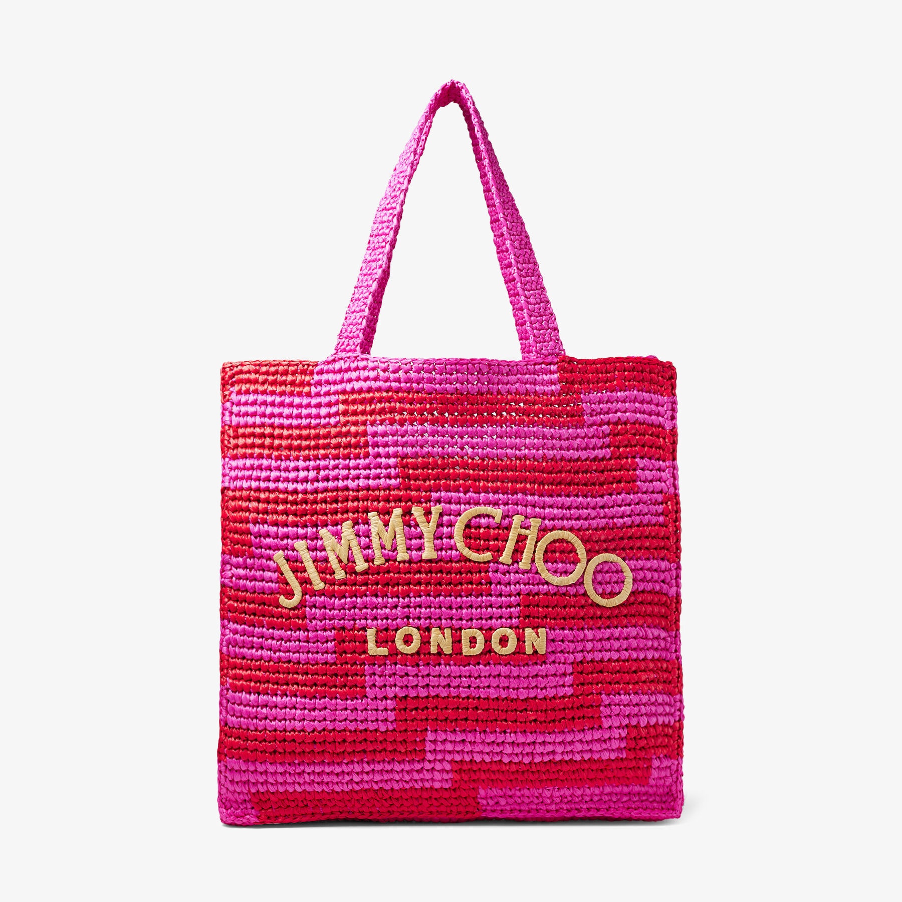 JIMMY CHOO Beach Tote S Fuchsia and Paprika Avenue Crochet Tote