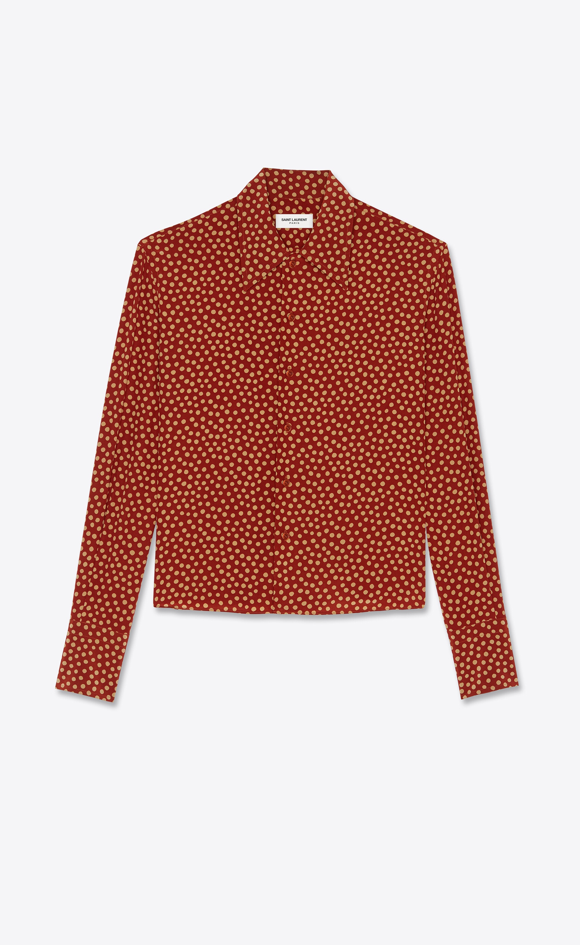pointed-collar shirt in fawn polka dot silk crepe de chine - 1