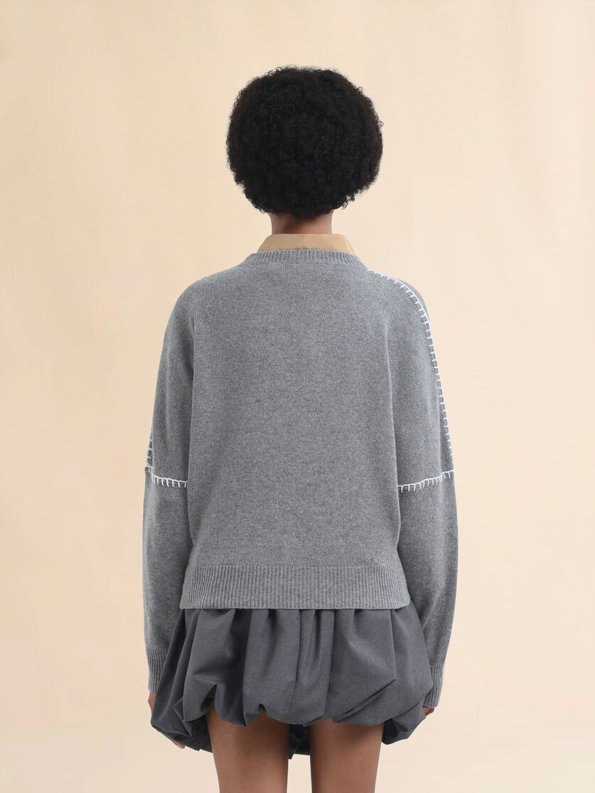 GREY WOOL AND CASHMERE CREW NECK JUMPER WITH MARNI SYMBOL - 3