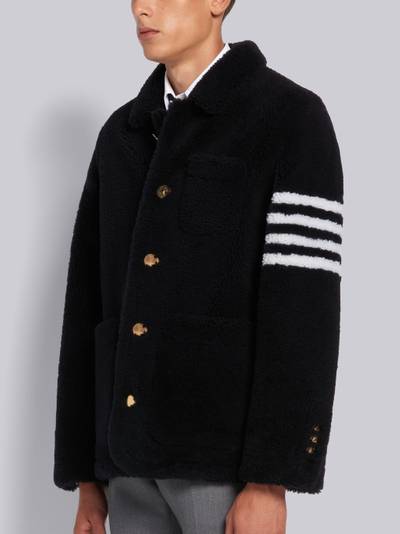 Thom Browne Navy Dyed Shearling Round Collar 4-Bar Sack Jacket outlook
