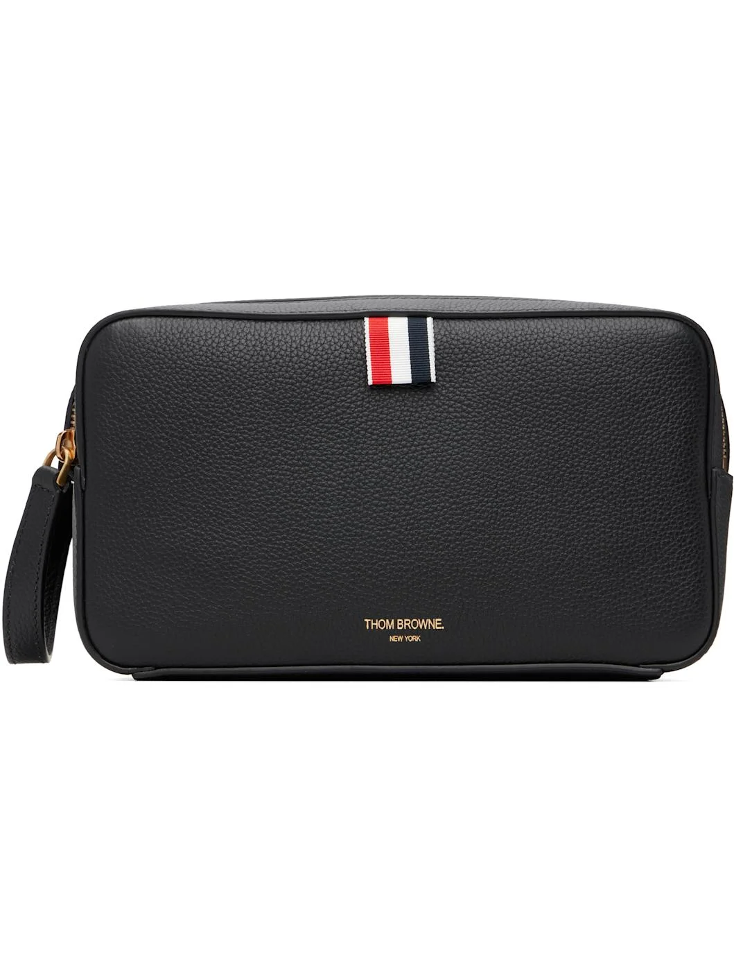 Black Soft Pebble Grain Leather Wash Pouch - 1