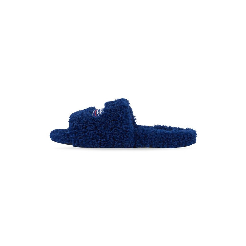 BALENCIAGA Men's Furry Slide Sandal in Blue/white/red outlook