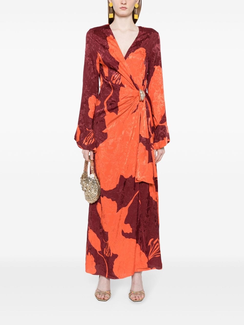 patterned-jacquard wrap maxi dress - 2