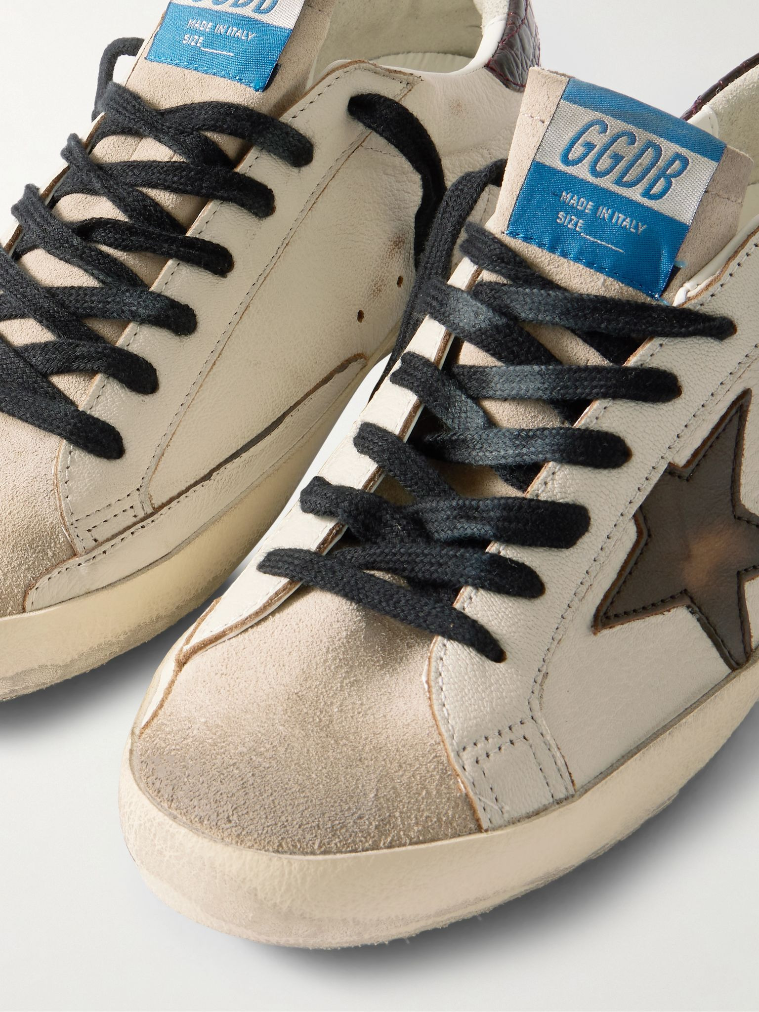 Super-Star Distressed Croc-Effect and Suede-Trimmed Leather Sneakers Neutral - 5