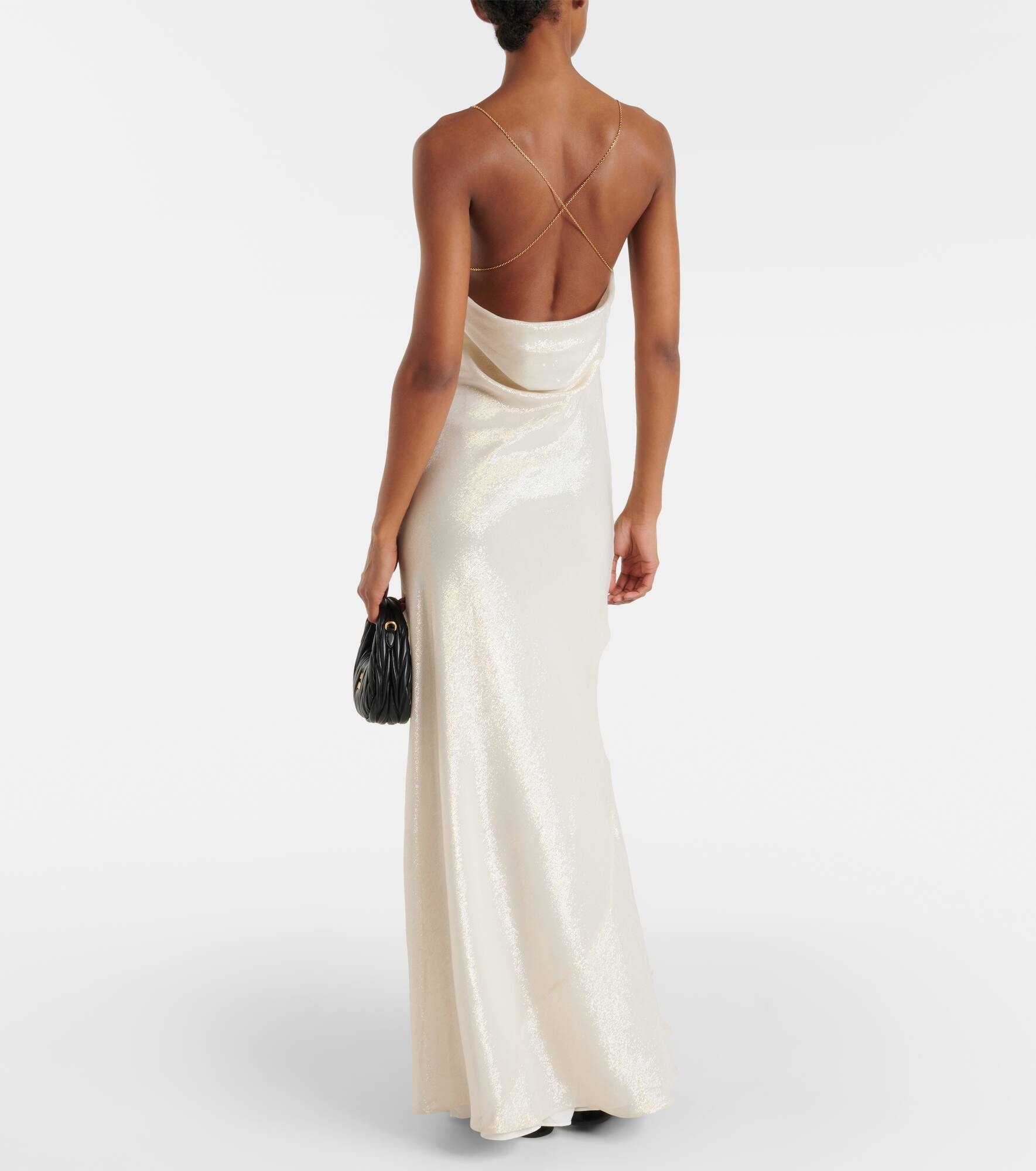 Logo silk-blend lamé gown - 3