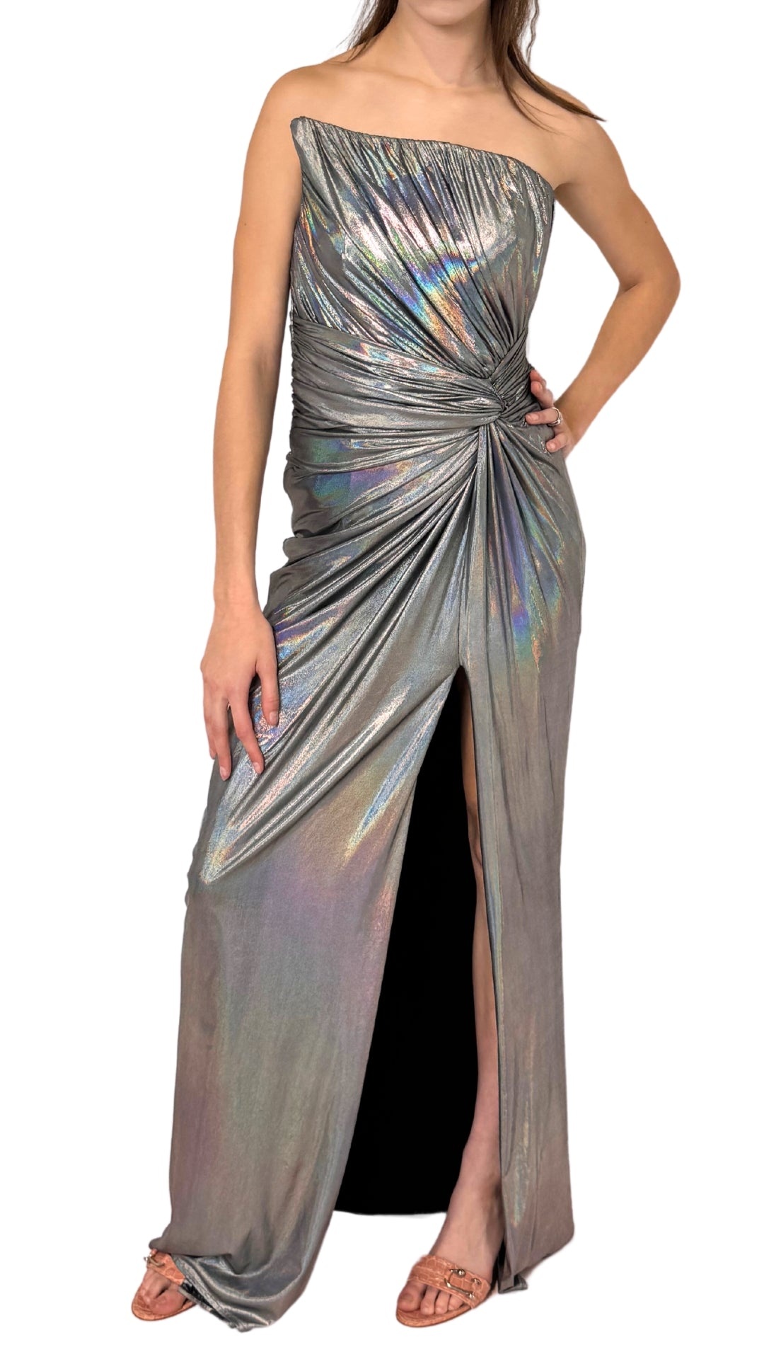 Cult Moda - Silver Metallic Cocktail Prom Dress - 2