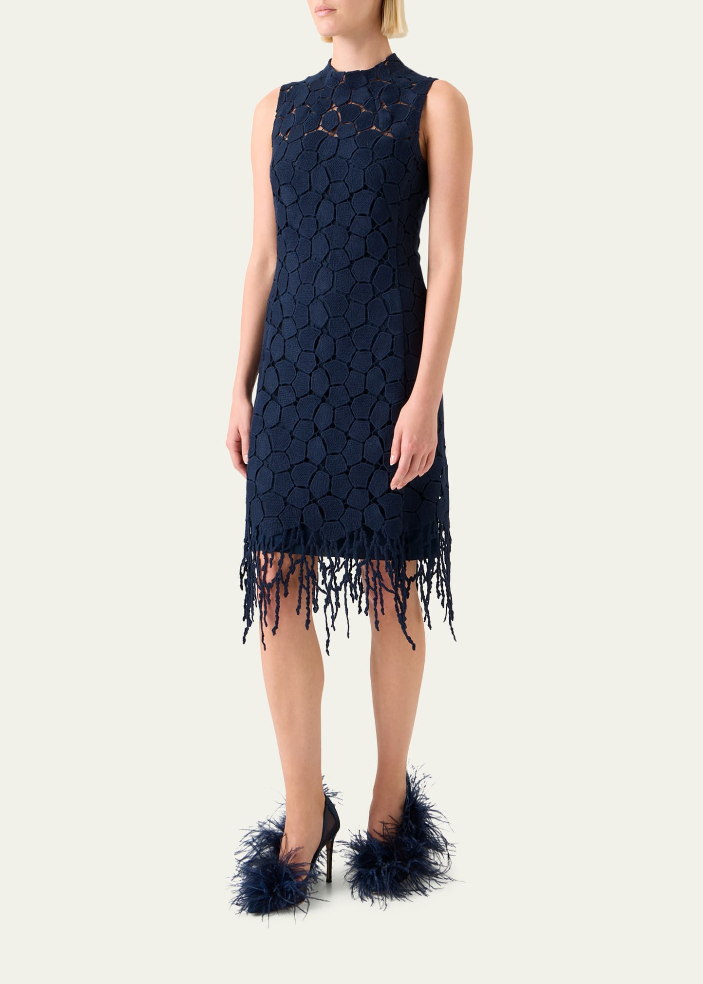 Broken Stone Guipure Sleeveless Fringed Dress - 4