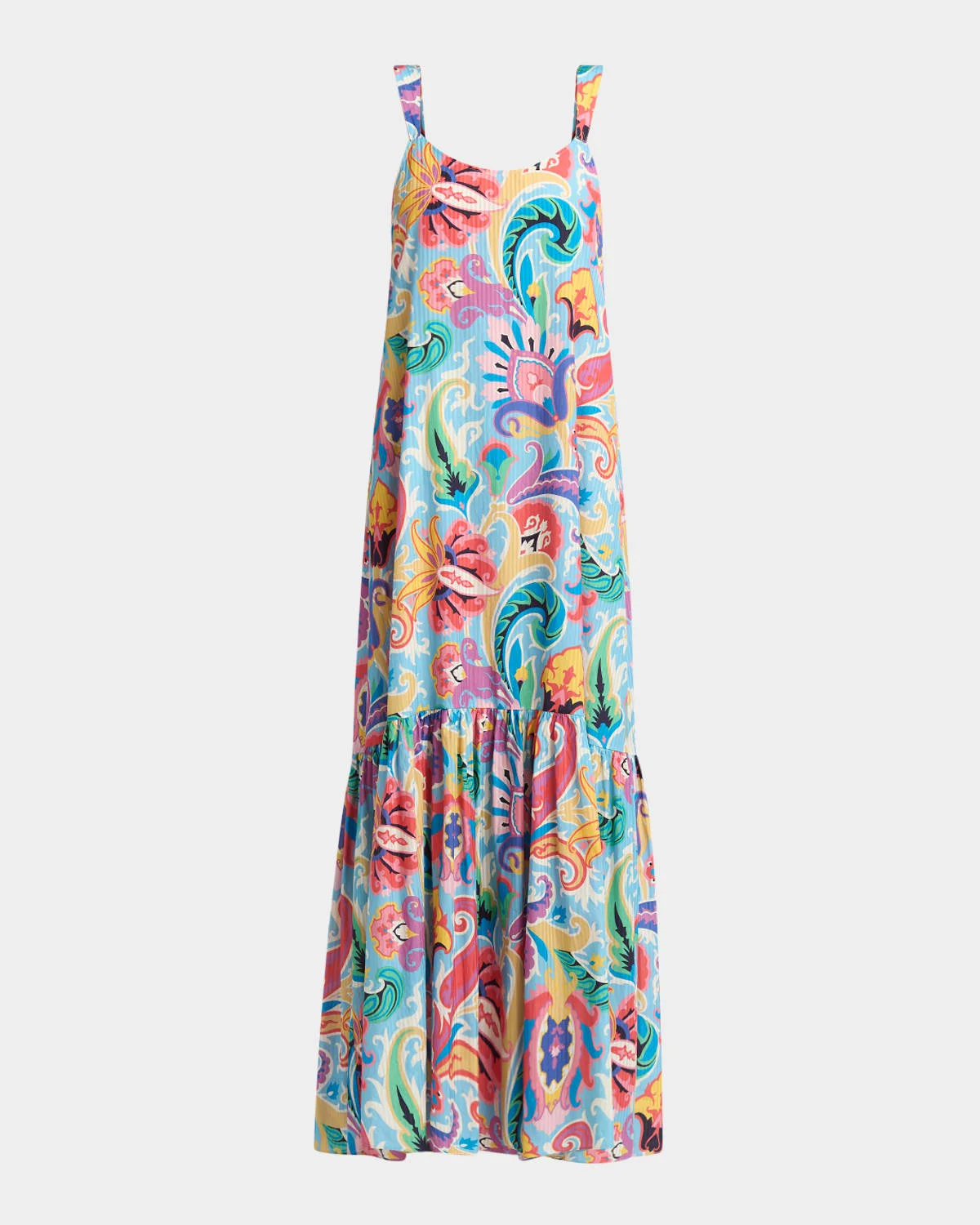 Blue Summer-Print Cotton Voile Maxi Sundress - 1