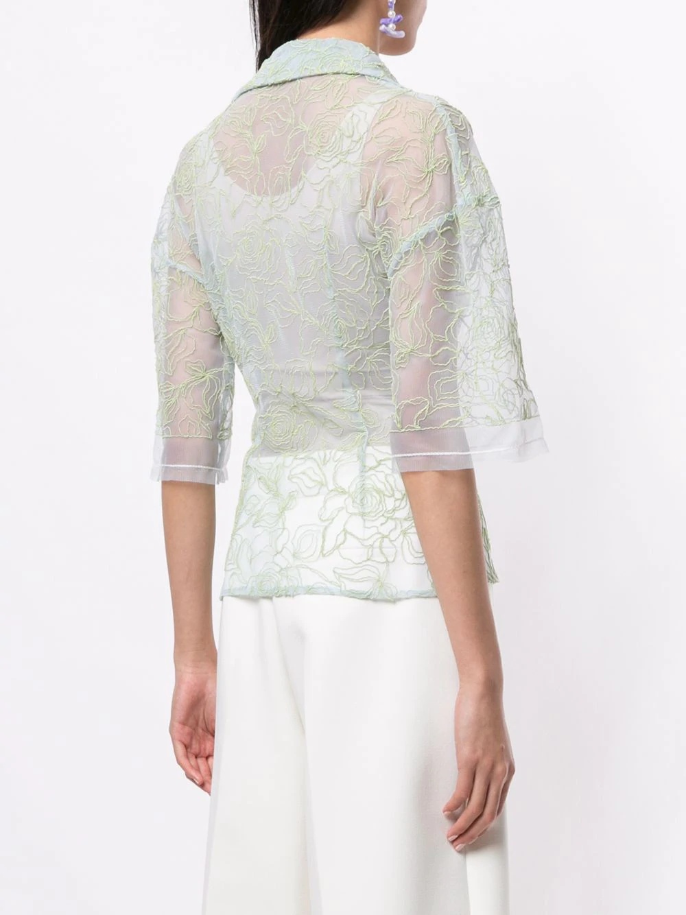 floral-embroidered sheer blouse - 4