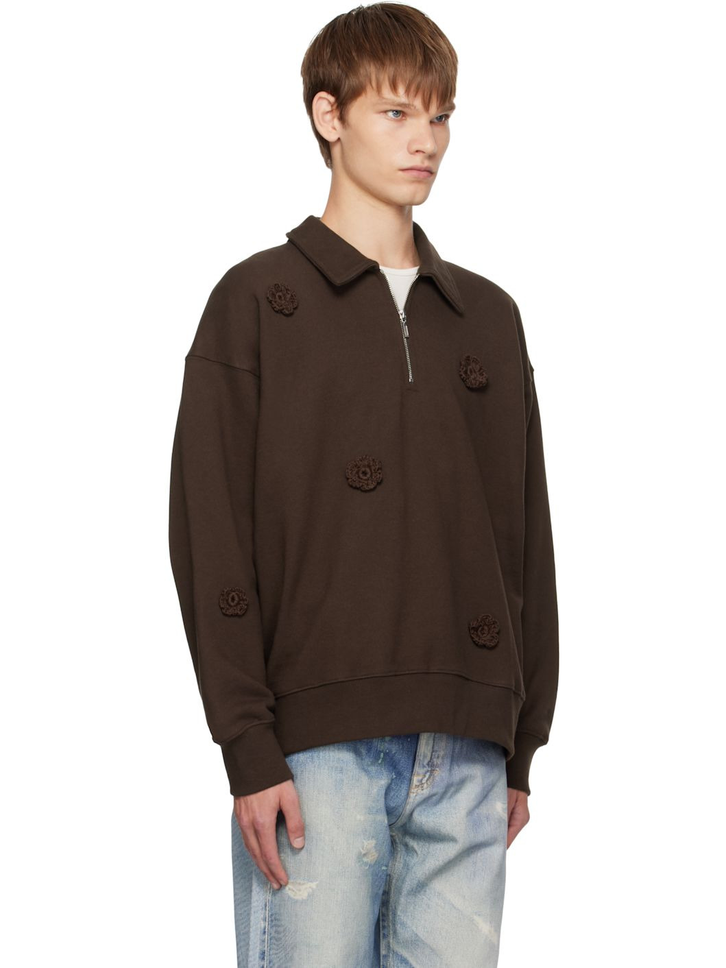 Brown Daisy Quarter Zip Sweatshirt - 2
