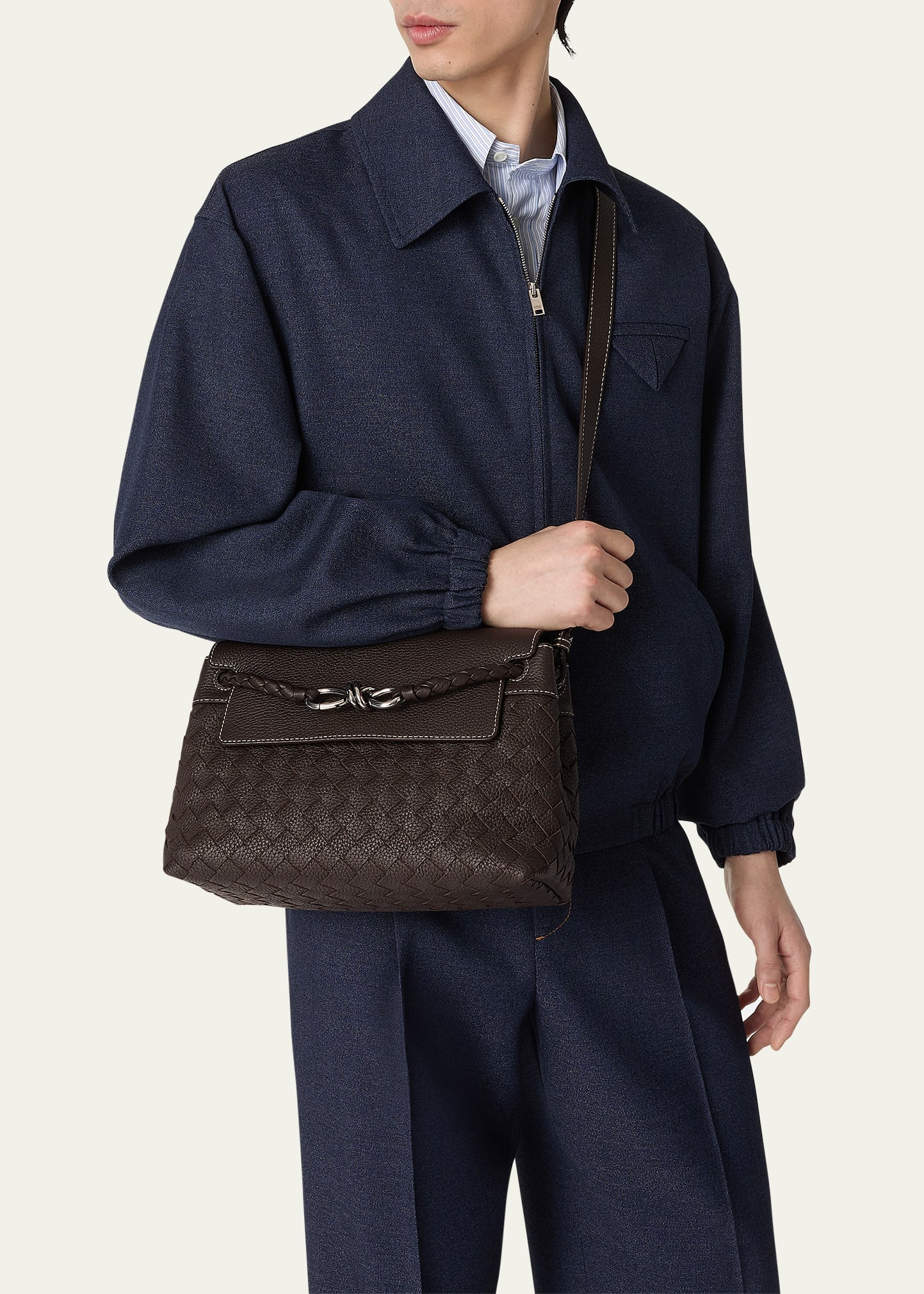 Small Andiamo Intrecciato Leather Messenger Bag - 2