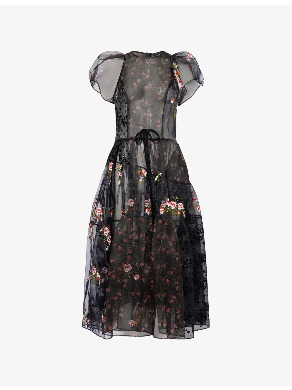 Patch Flounce Sheer Organza Midi Dress - 1