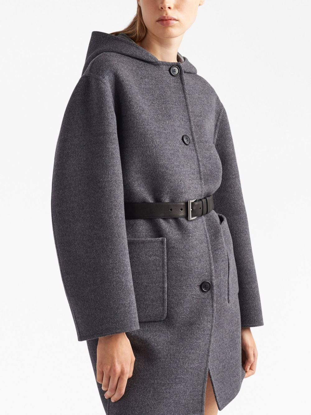 belted hooded wool coat - 4