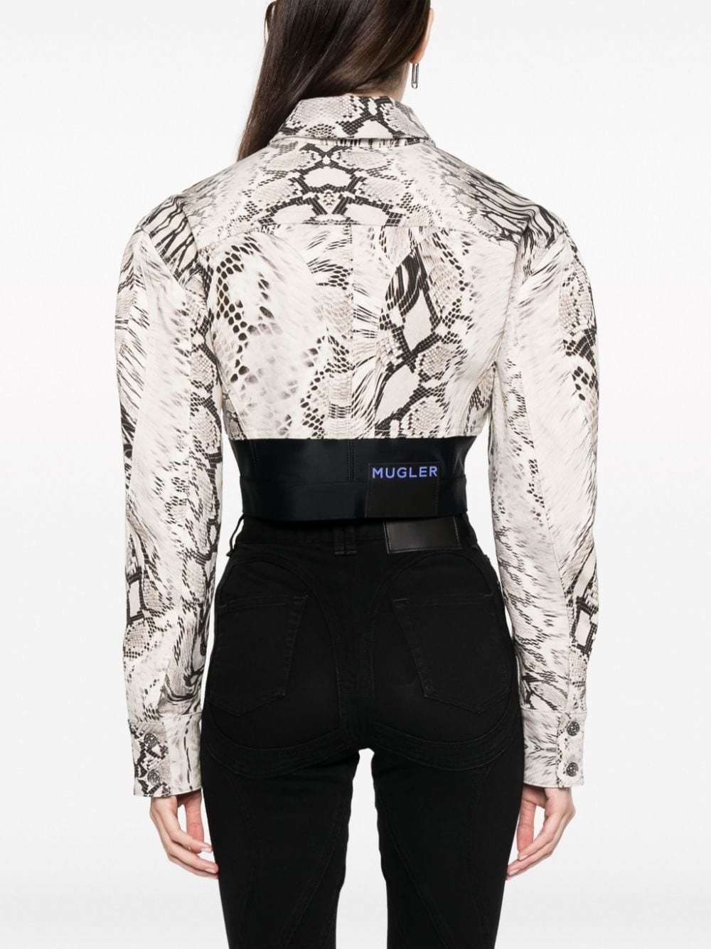 Snake cropped panelled denim jacket - 4