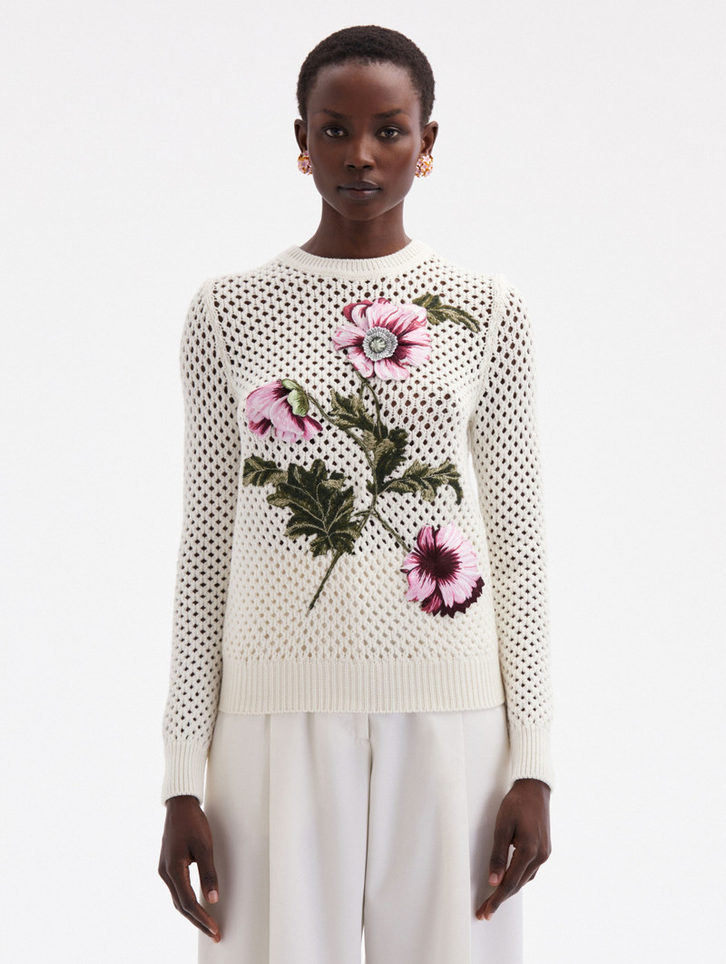 POPPY EMBROIDERED CROCHET PULLOVER 1