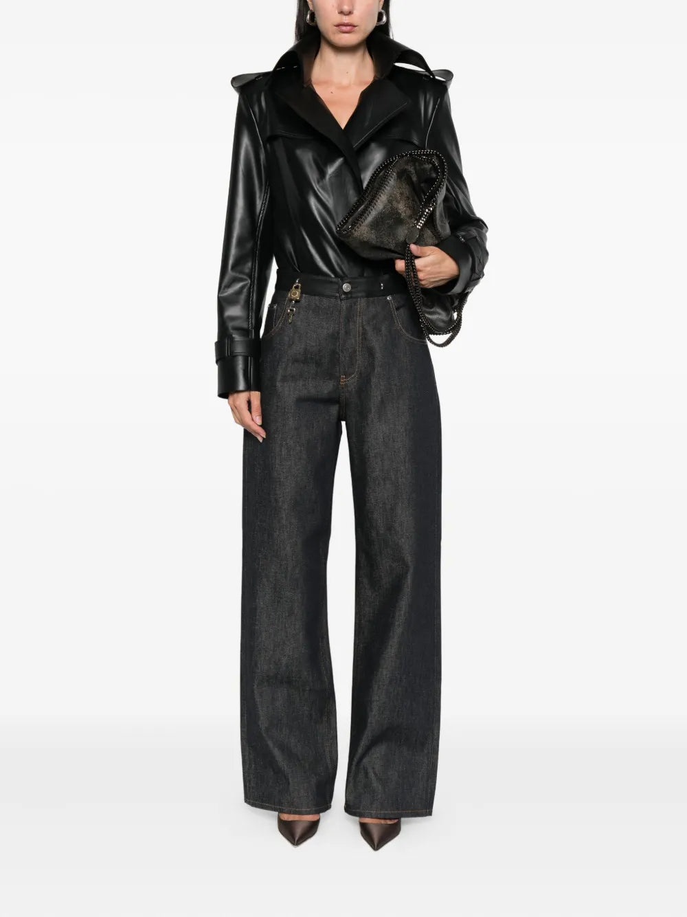 Jeans With Key Details Finished In Leather - 2
