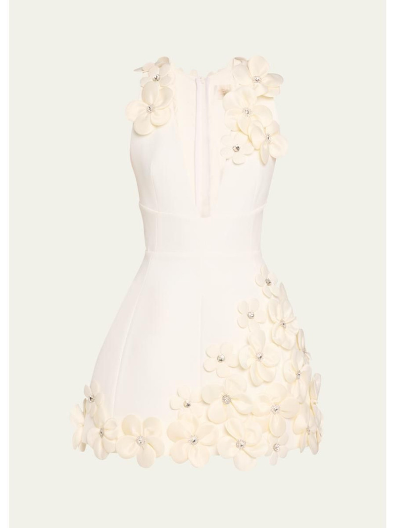 Estelle Deep V-Neck Floral Applique Mini Dress 1