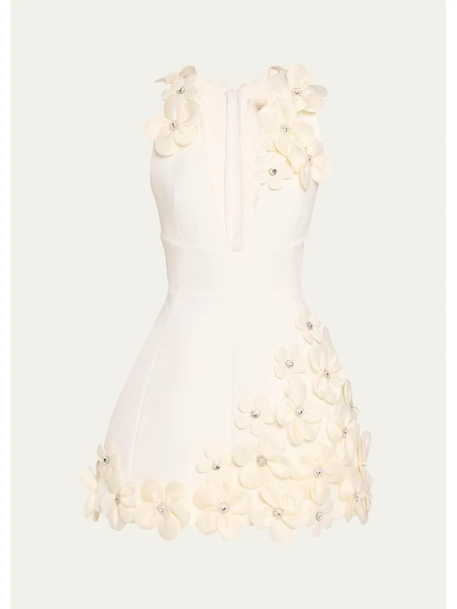 Estelle Deep V-Neck Floral Applique Mini Dress - 1