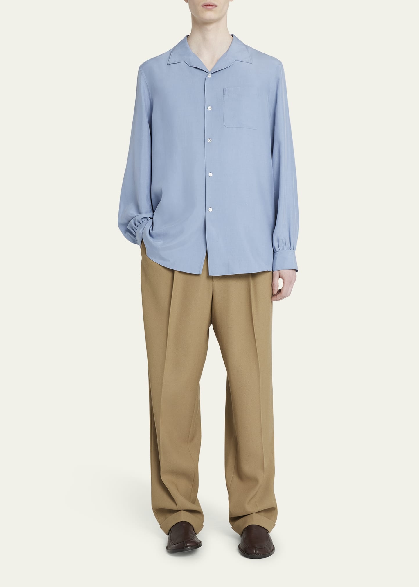 Men's Kiton Open-Collar Silk Button-Front Shirt - 2