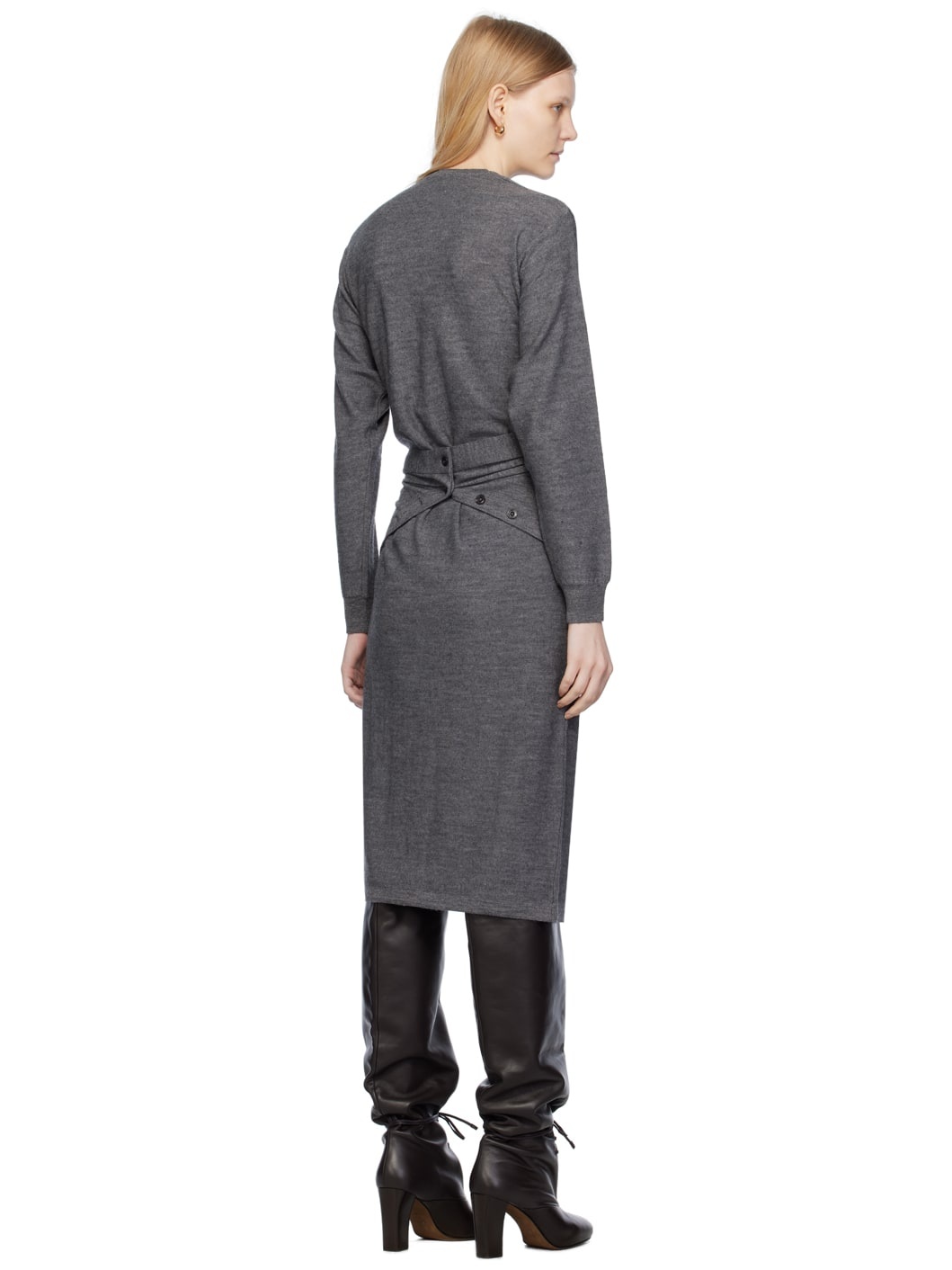 SSENSE Exclusive Gray Trompe L'Œil Midi Dress - 3