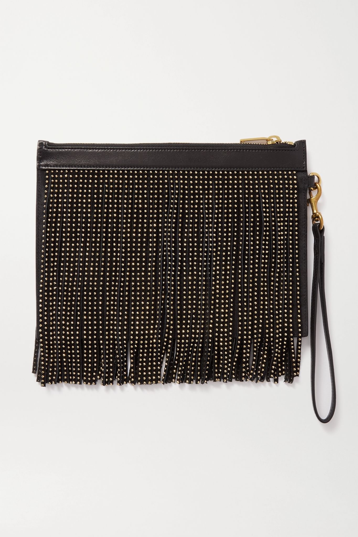 Studded fringed leather and suede pouch - 3