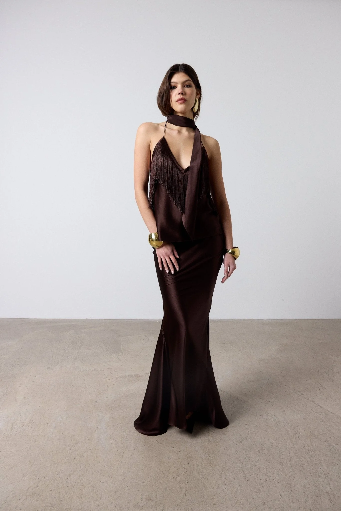SUELO SKIRT IN CEDAR SILK SATIN - 1