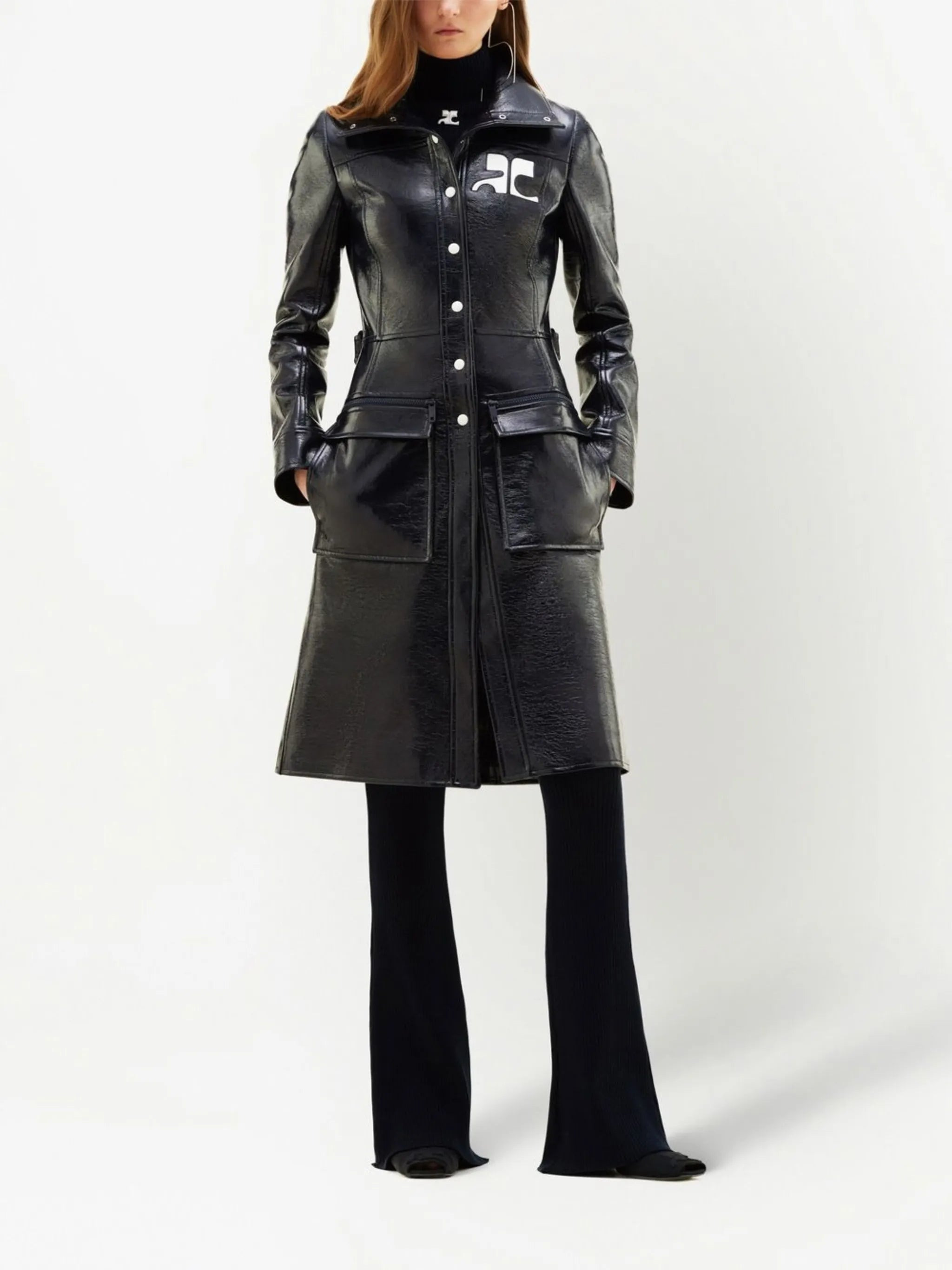 logo-patch trench coat - 2