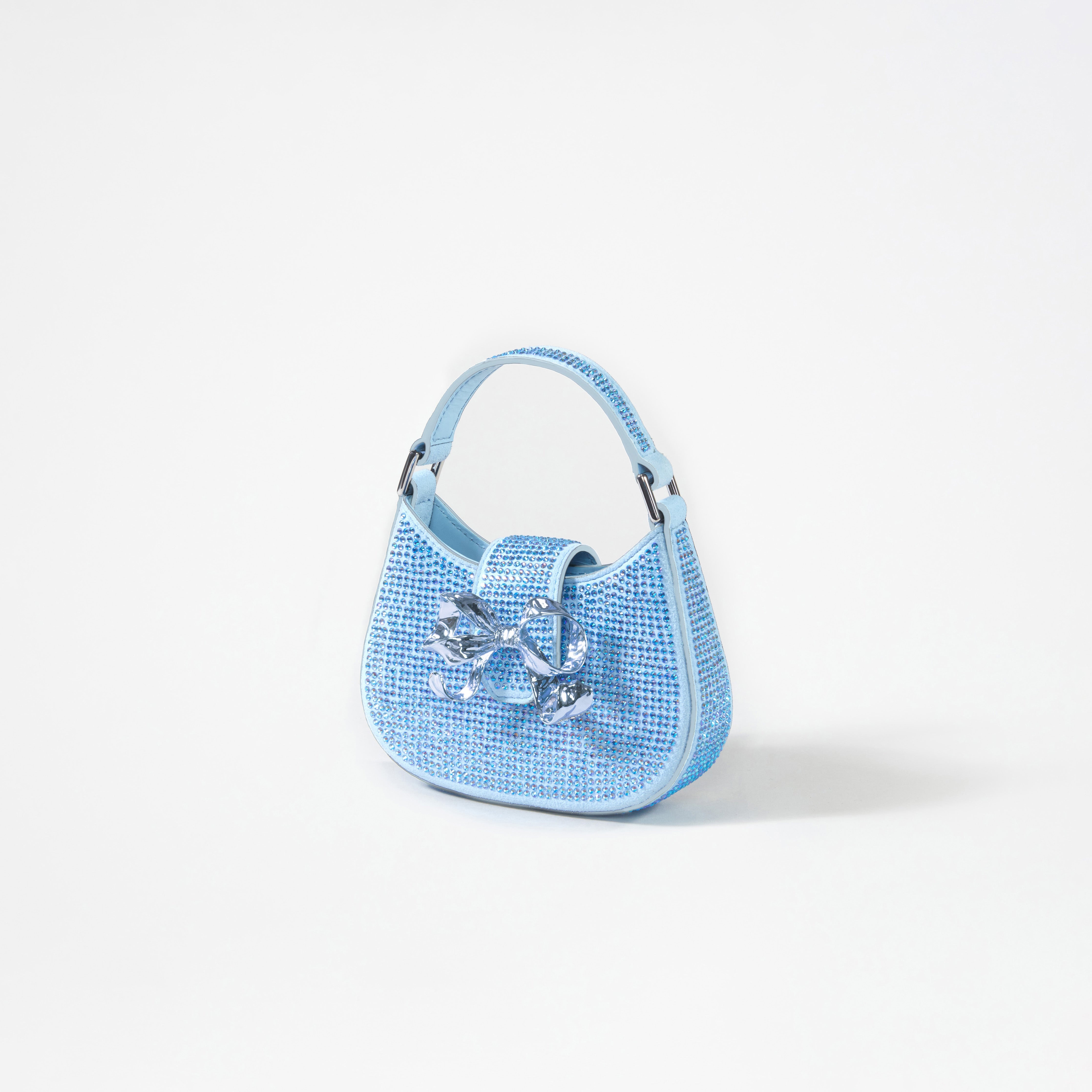 Blue Rhinestone Crescent Bow Micro Bag - 3