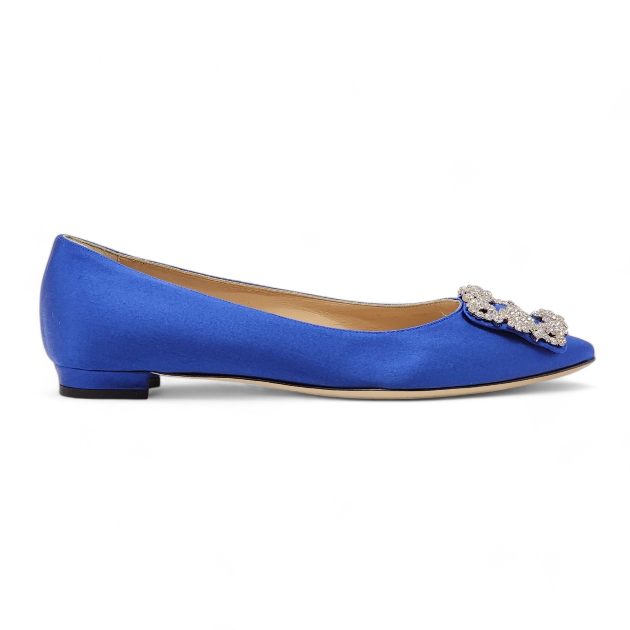 Manolo Blahnik Hangisiflat Jewel Buckle Flat Pumps - Satin - Blue 35.5 - 2